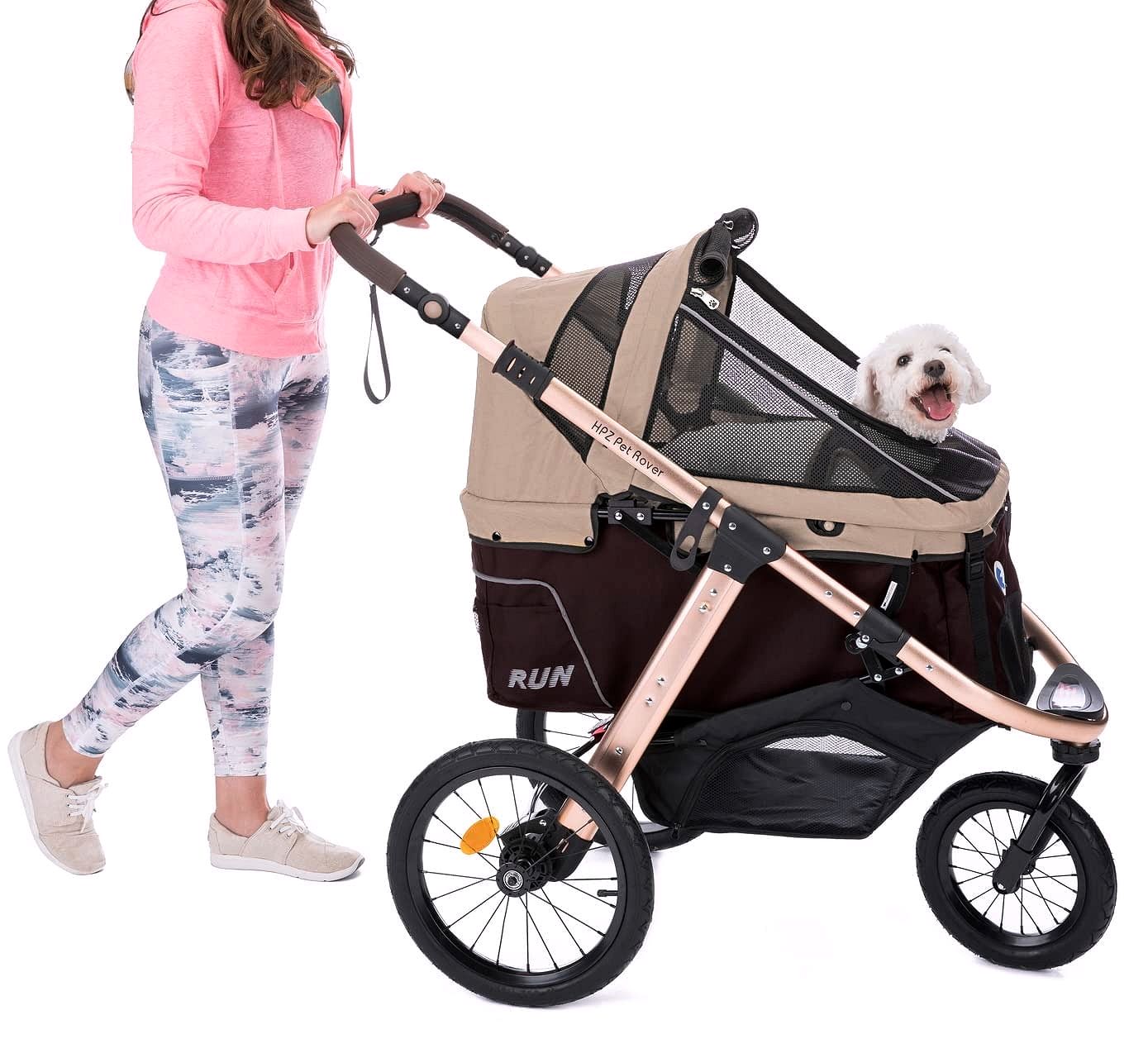 Jogging-Sport-Tierbuggy mit Komfort-Gummirädern / Reißverschlusslosem Einstieg / Einhand-Schnellfaltung / Aluminiumrahmen für kleine & mittelgroße Hunde, Katzen und Haustiere (Grün Camouflage)