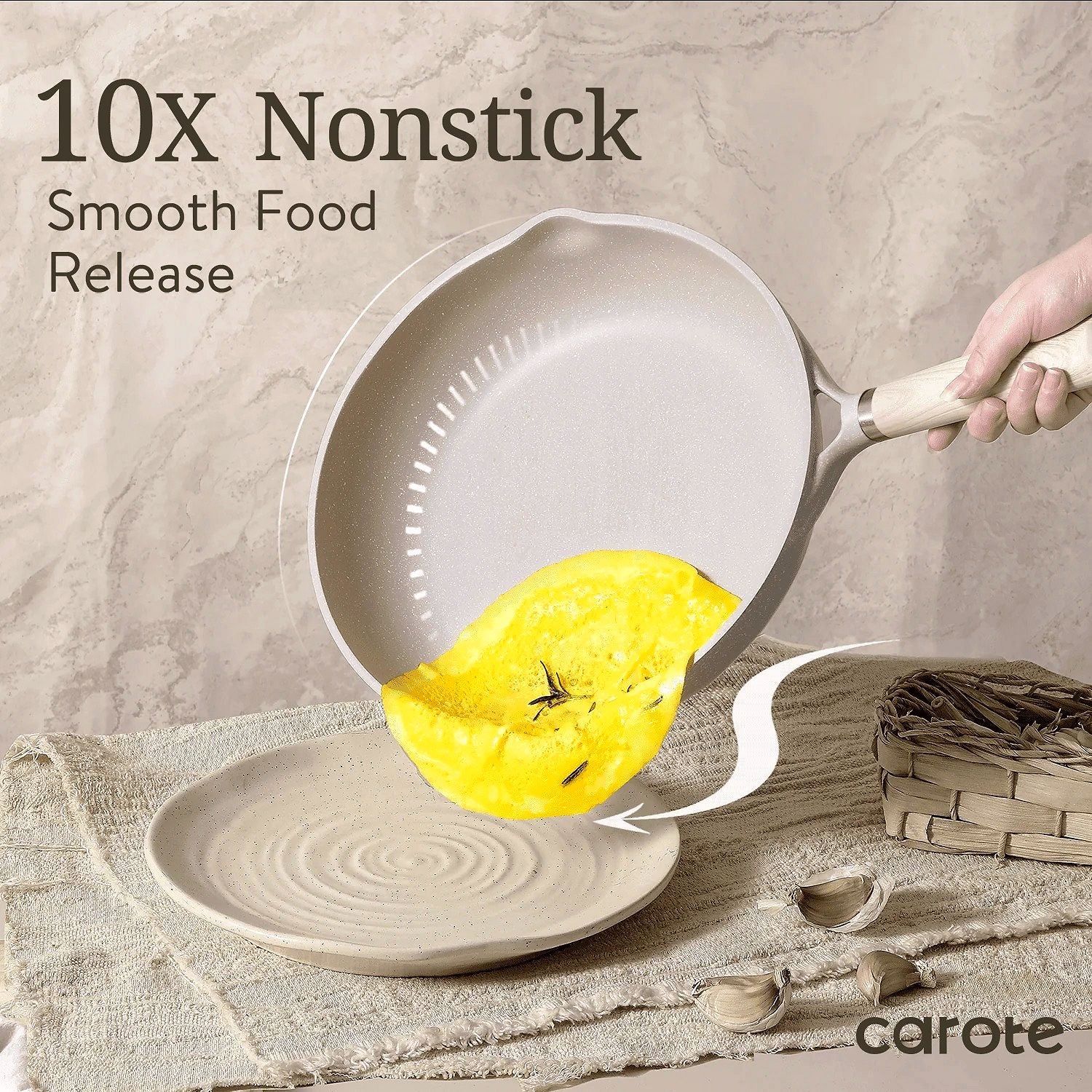 CAROTE Antihaft-Töpfe- und Pfannenset, 21-teiliges Induktions-Kochgeschirr (Beige Granit)