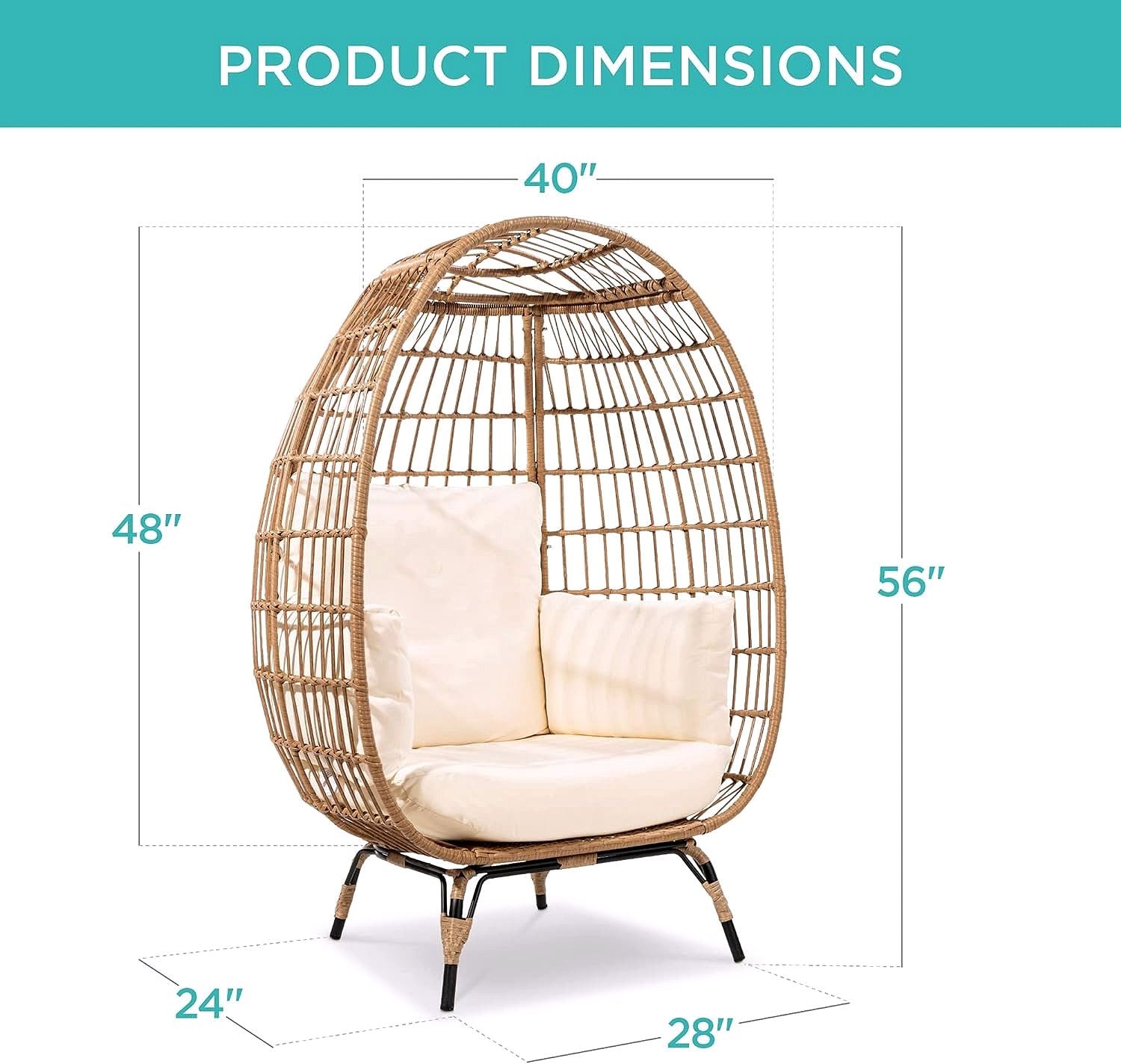 Best Choice Products Wicker Egg Chair – Übergroßer Indoor- & Outdoor-Loungesessel für Terrasse, Garten & Wohnzimmer