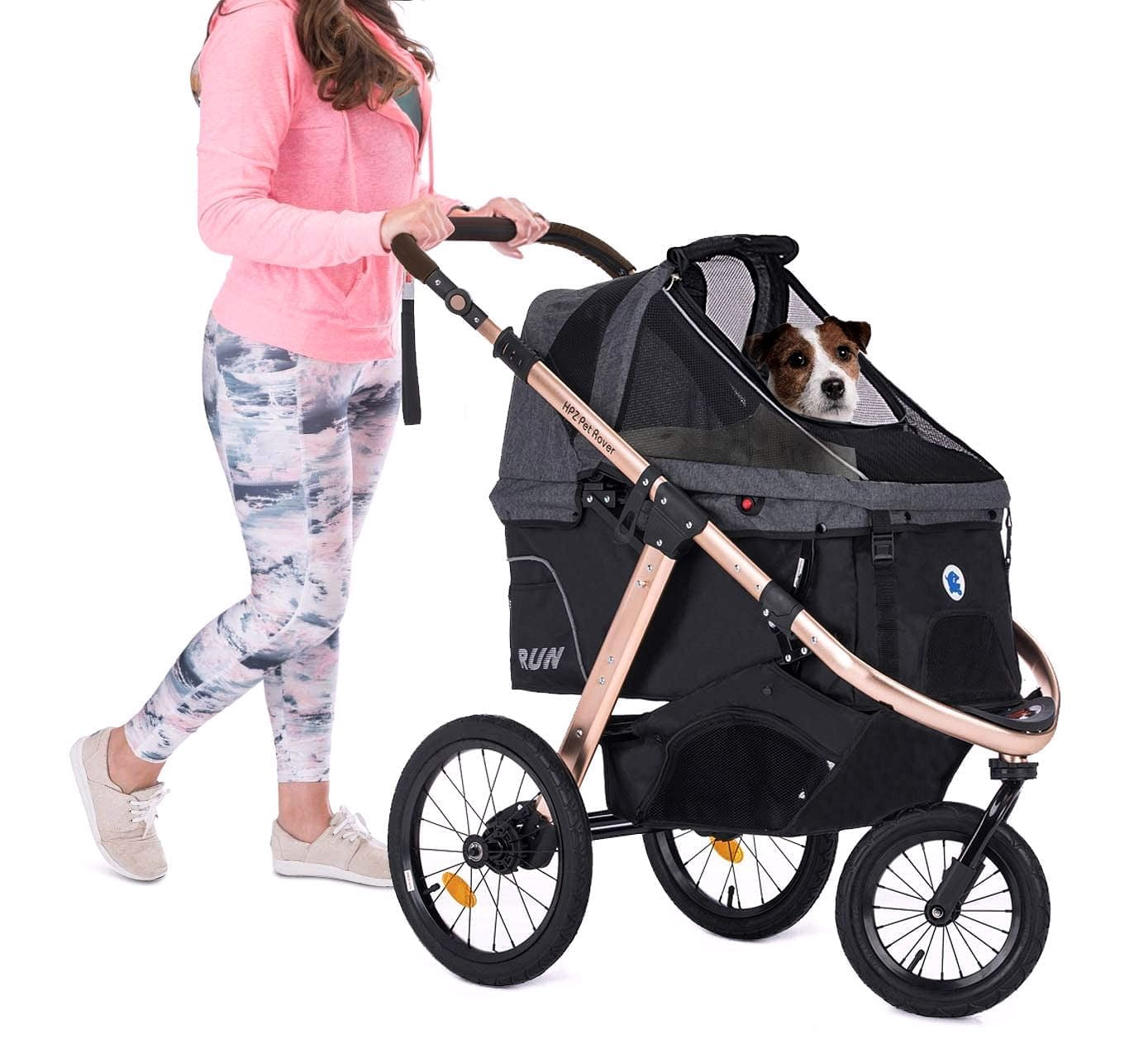 Jogging-Sport-Tierbuggy mit Komfort-Gummirädern / Reißverschlusslosem Einstieg / Einhand-Schnellfaltung / Aluminiumrahmen für kleine & mittelgroße Hunde, Katzen und Haustiere (Grün Camouflage)