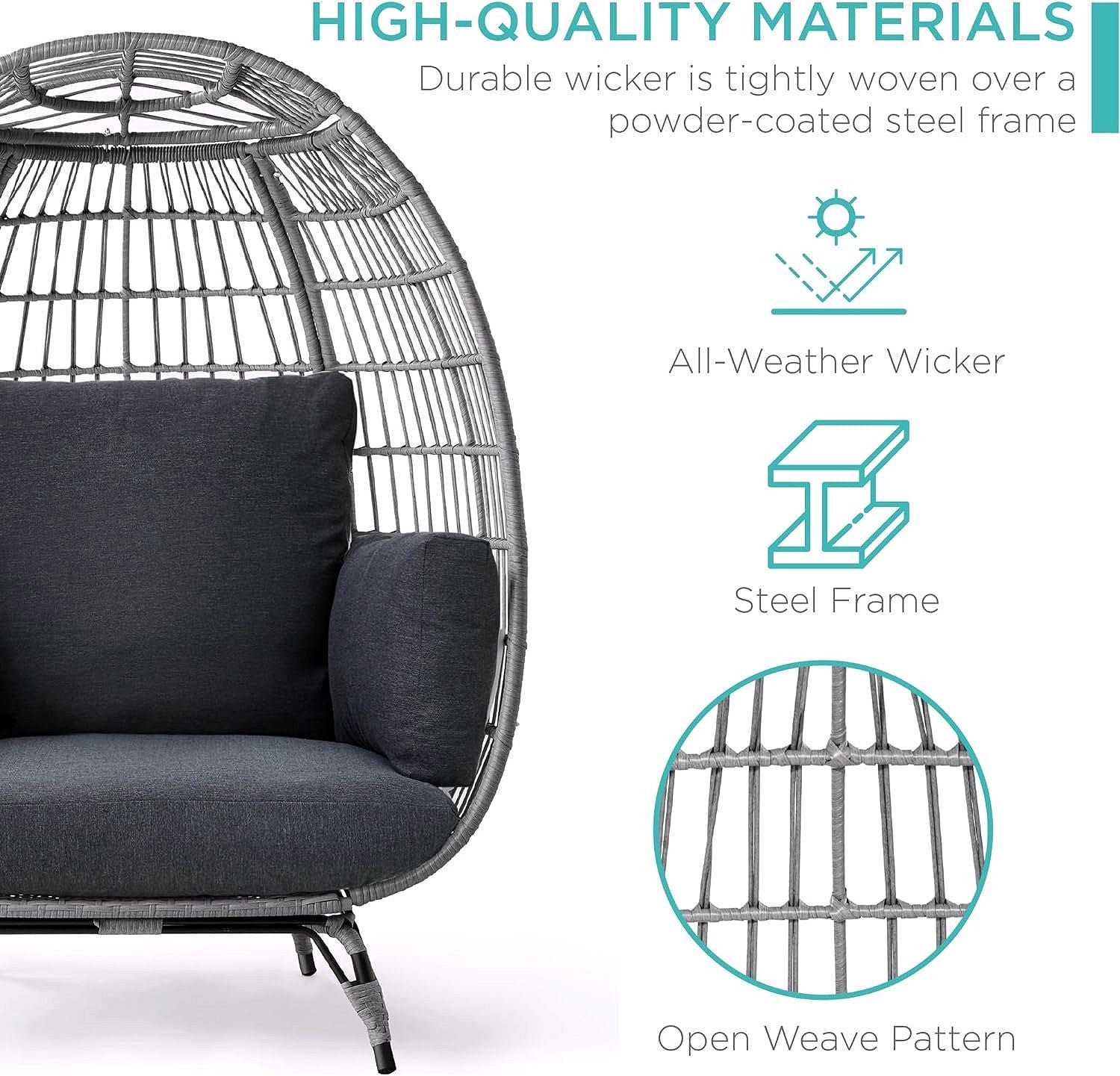 Best Choice Products Wicker Egg Chair – Übergroßer Indoor- & Outdoor-Loungesessel für Terrasse, Garten & Wohnzimmer