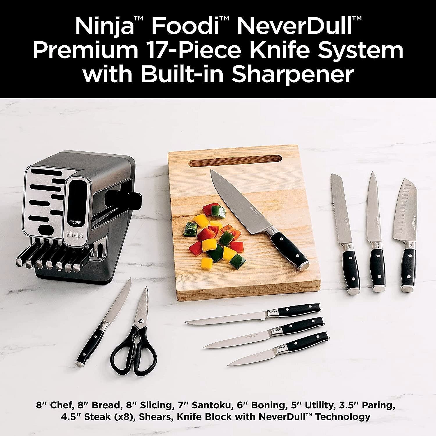Ninja K32017 Foodi NeverDull 17-teiliges Premium-Messerset mit Messerblock und integriertem Schärfer