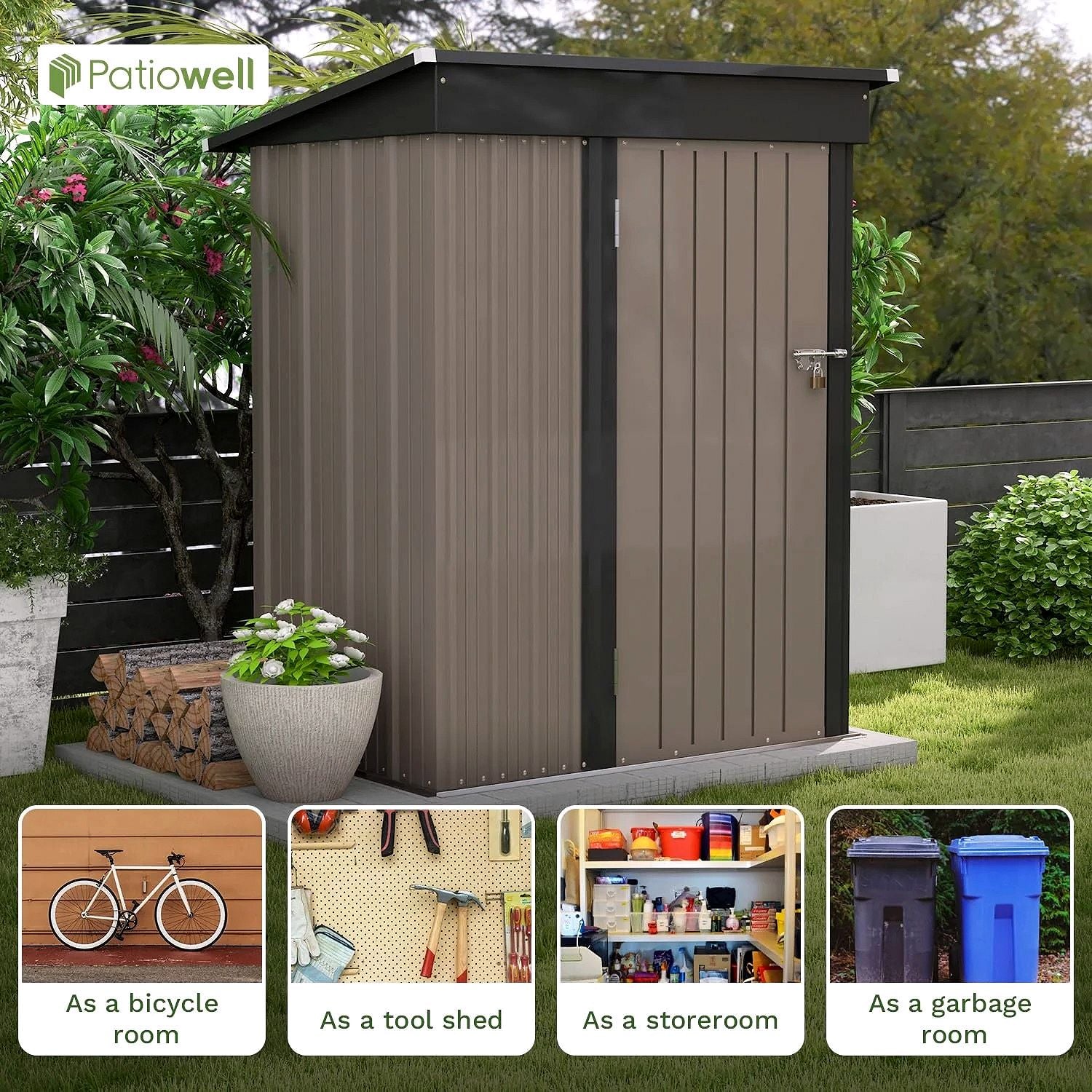 Patiowell Outdoor-Gerätehaus 5 × 3 FT für Garten, Terrasse und Rasen