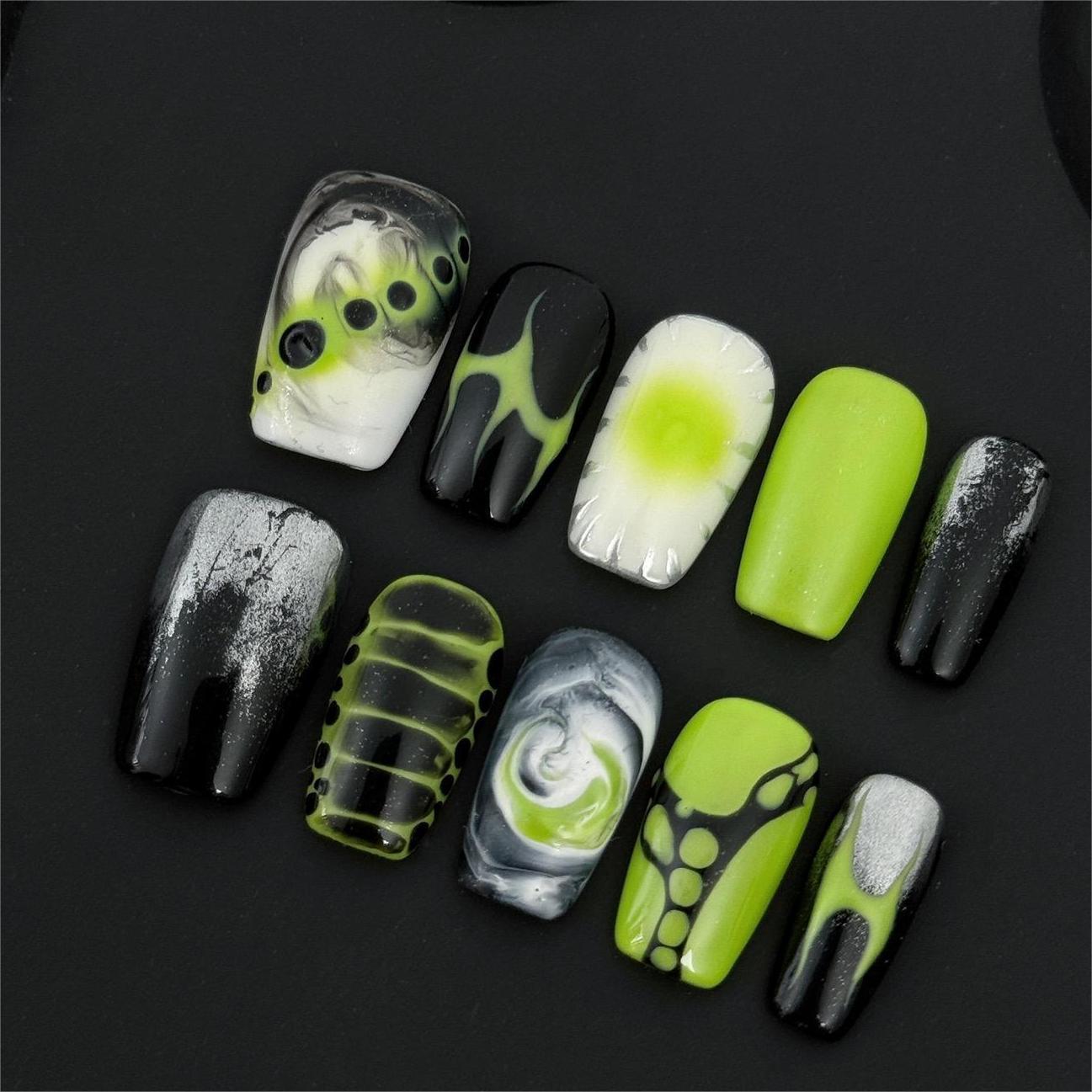 Siva Nail, Neon Venom, Moderner Cyberpunk, handgemachte Nagelpresse