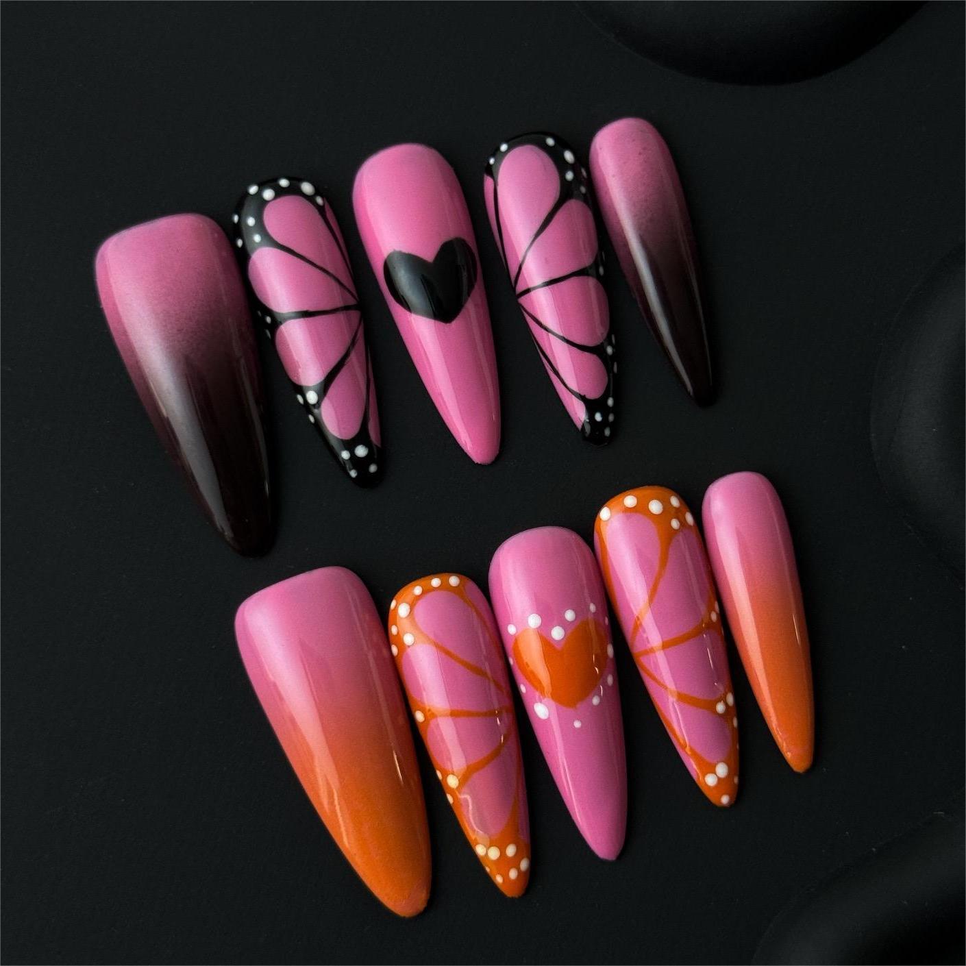 Siva Nail, Sunset Flutter, Schmetterlingsdruck, handgemachte Nagelpresse