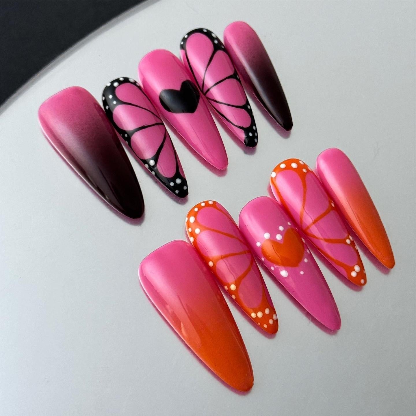 Siva Nail, Sunset Flutter, Schmetterlingsdruck, handgemachte Nagelpresse