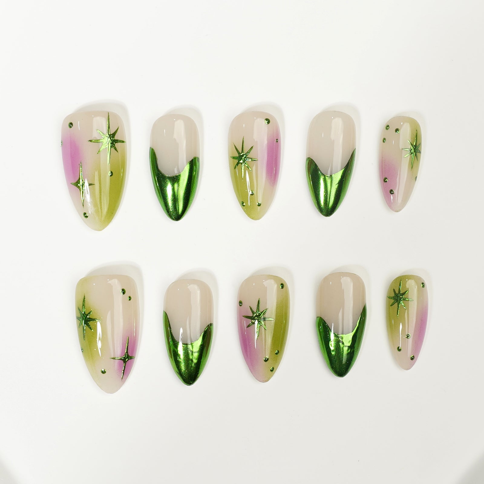 Siva Nail, Verdant Whimsy, Ombre Artistic Green und Purple, handgemachte Nagelpresse