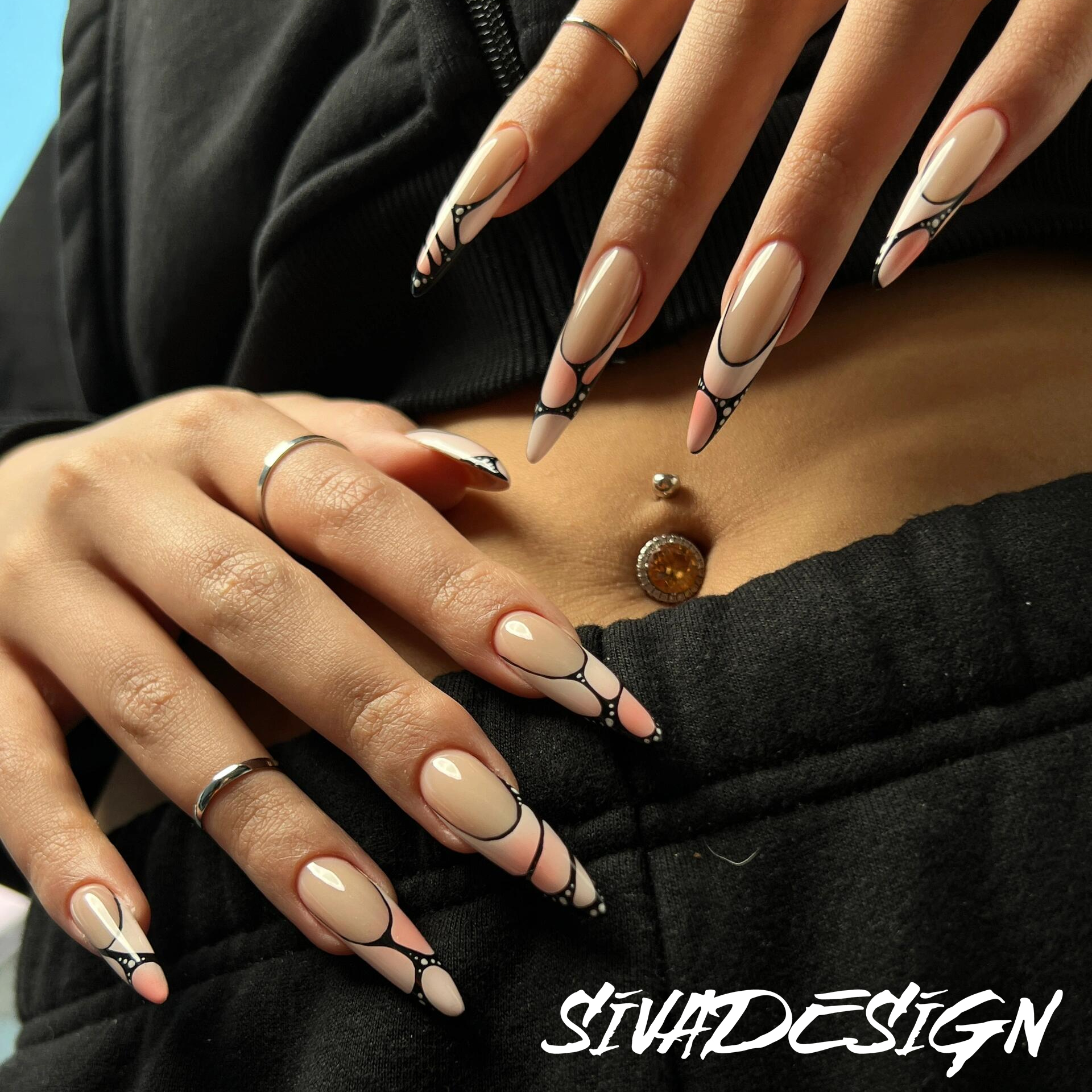 Siva Nail, Dreamweave, schickes geometrisches Stiletto, handgemachtes Aufdrücken von Nägeln