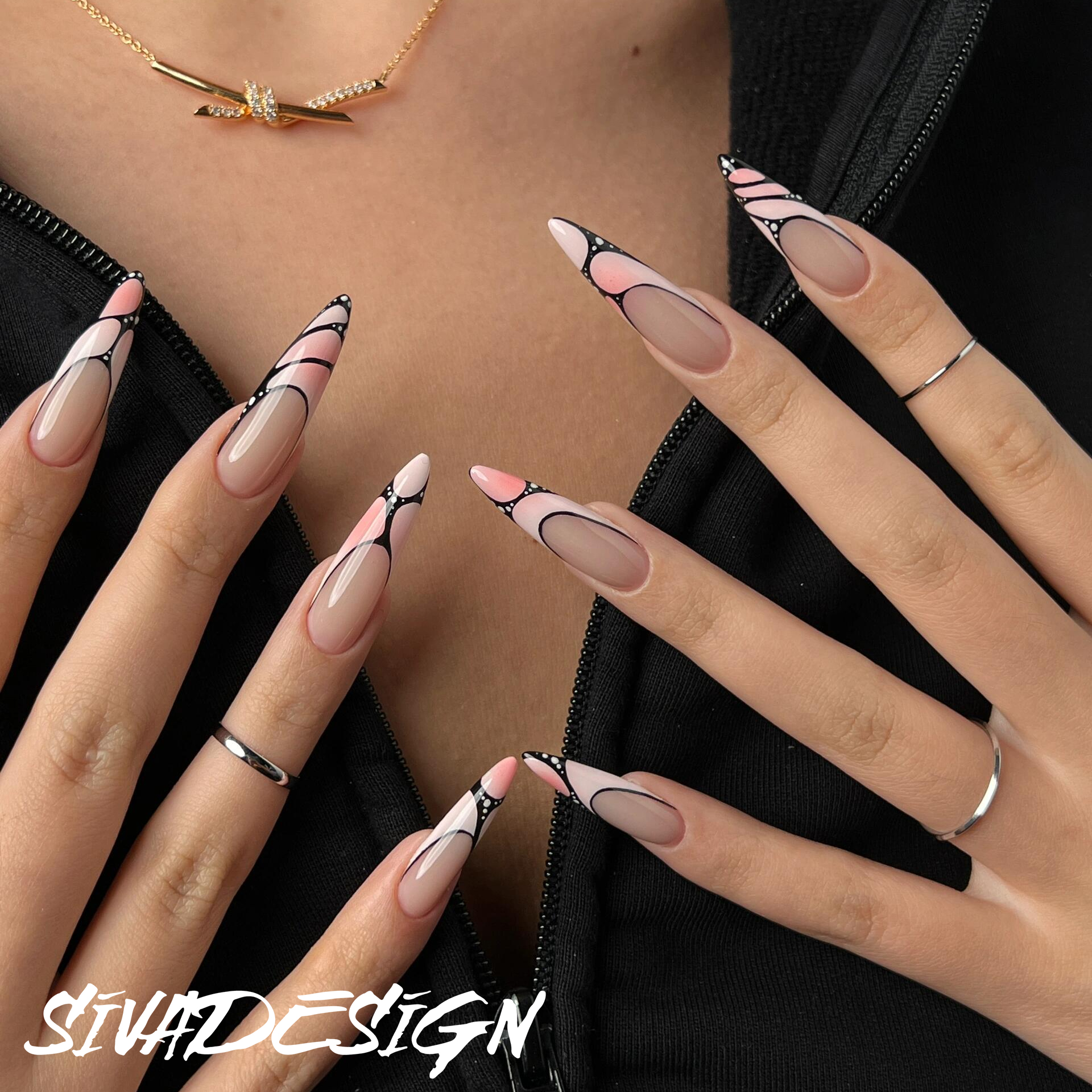 Siva Nail, Dreamweave, schickes geometrisches Stiletto, handgemachtes Aufdrücken von Nägeln