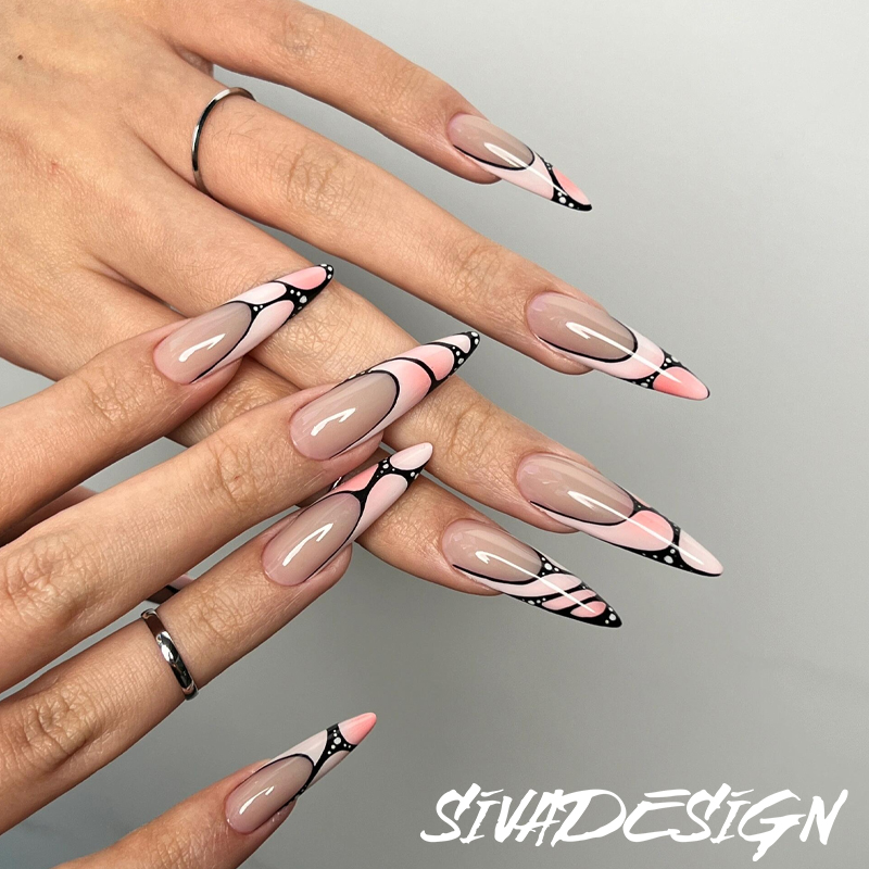 Siva Nail, Dreamweave, schickes geometrisches Stiletto, handgemachtes Aufdrücken von Nägeln