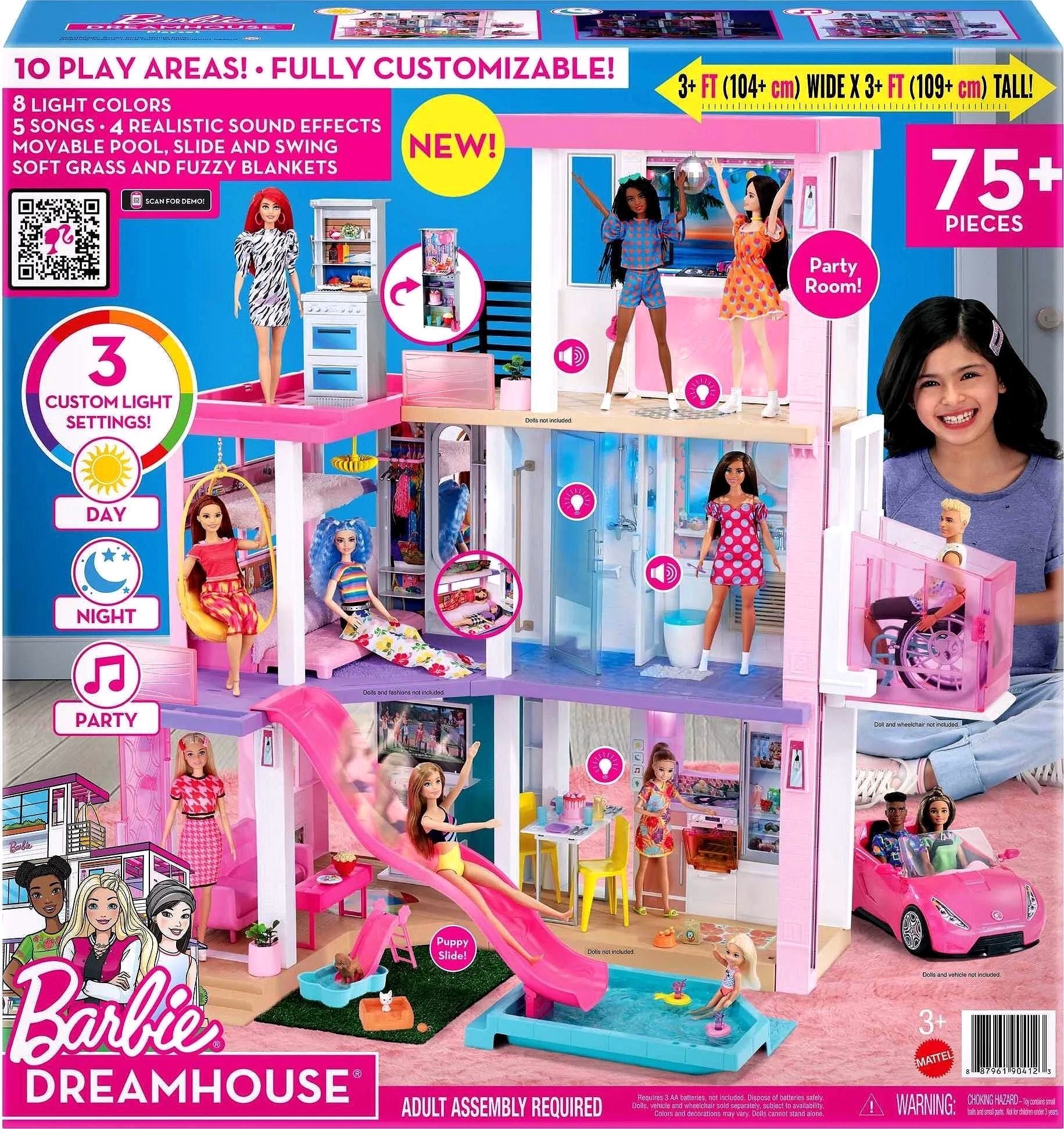 Barbie DreamHouse Spielset mit 10 Spielbereichen, über 75 Möbel- & Zubehörteilen, Licht & Sound