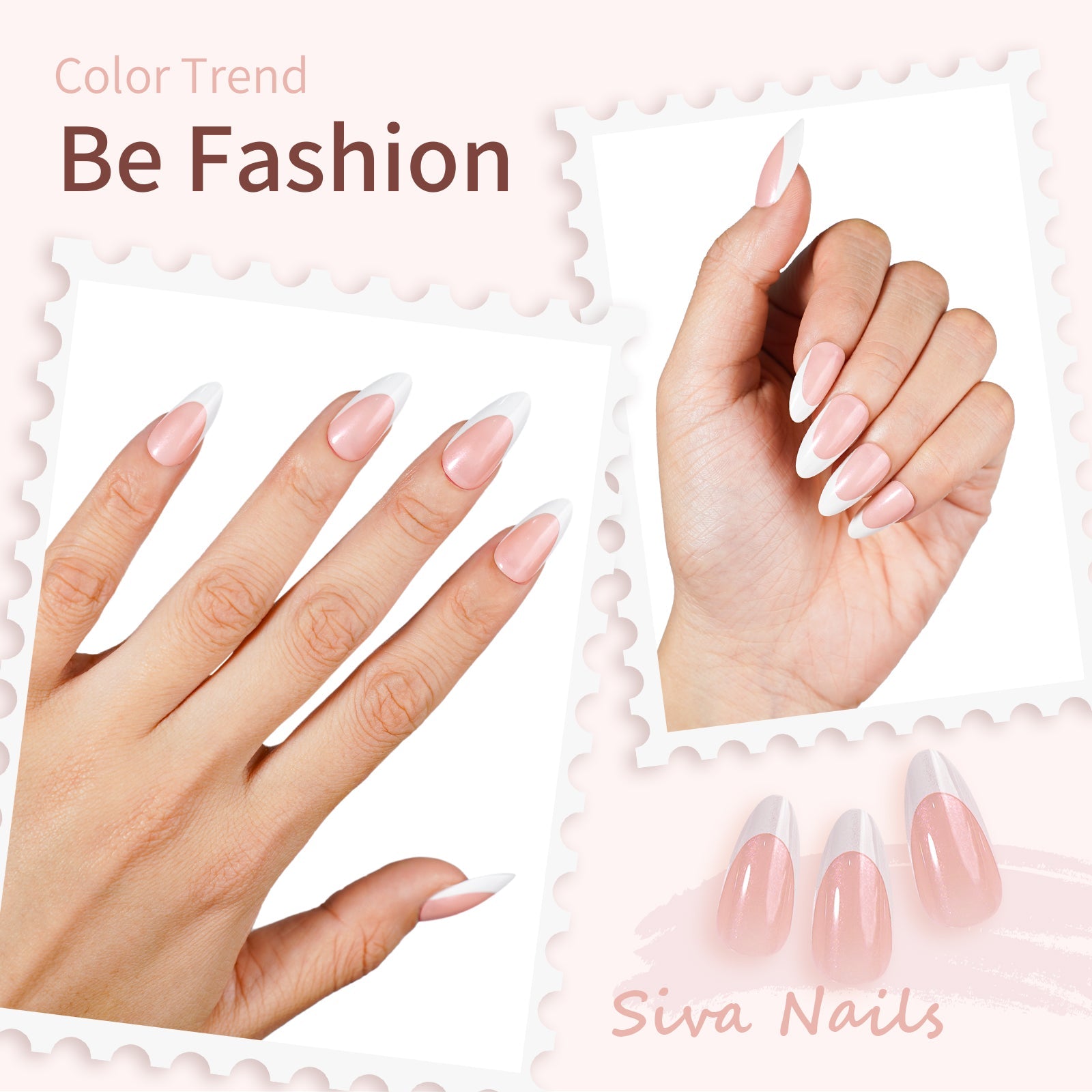 Siva Nail, Radiant Veil, 24 Stück French Tip Press on Nails