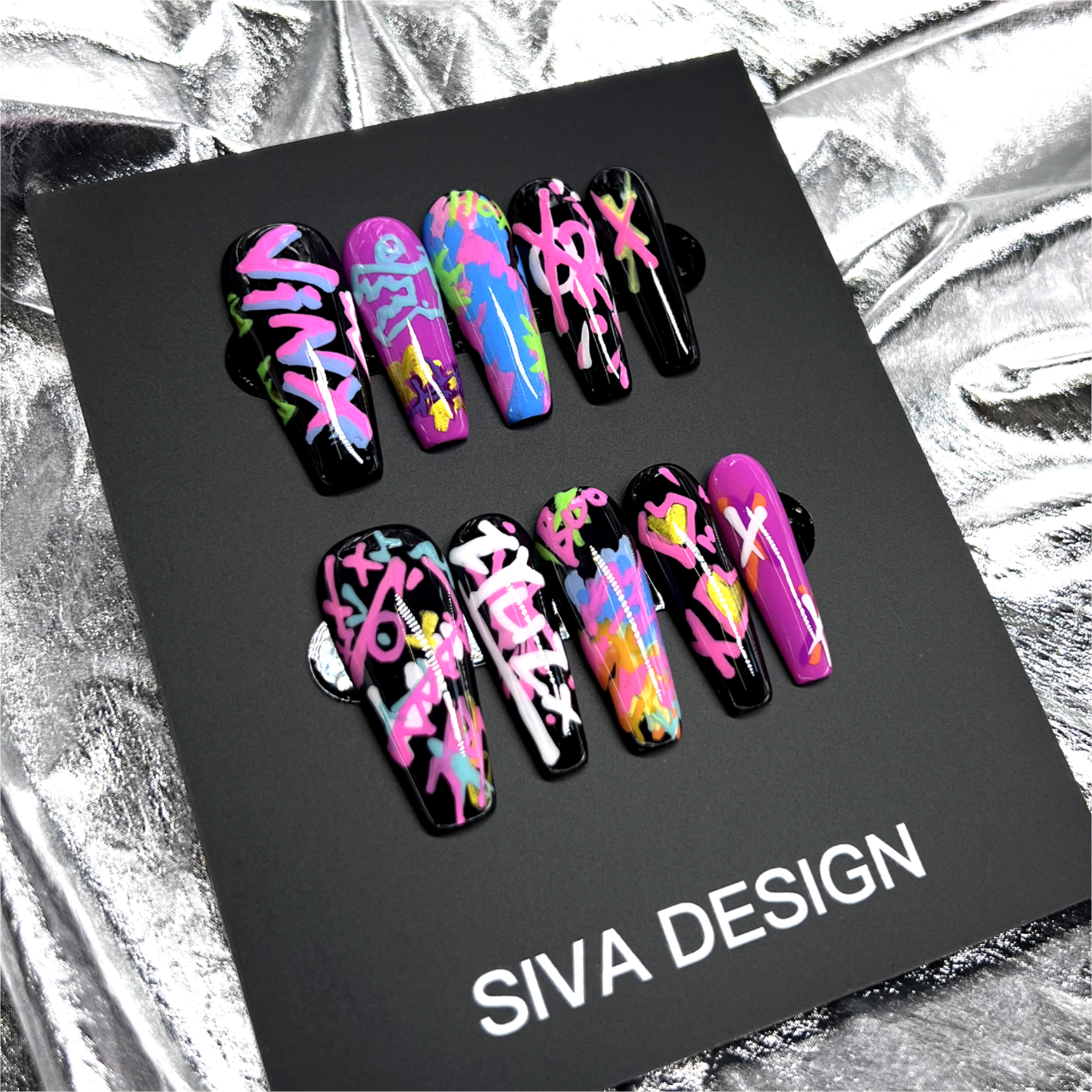 Siva Nail, Neon Groove, Graffiti Style, handgemachte Nagelpresse