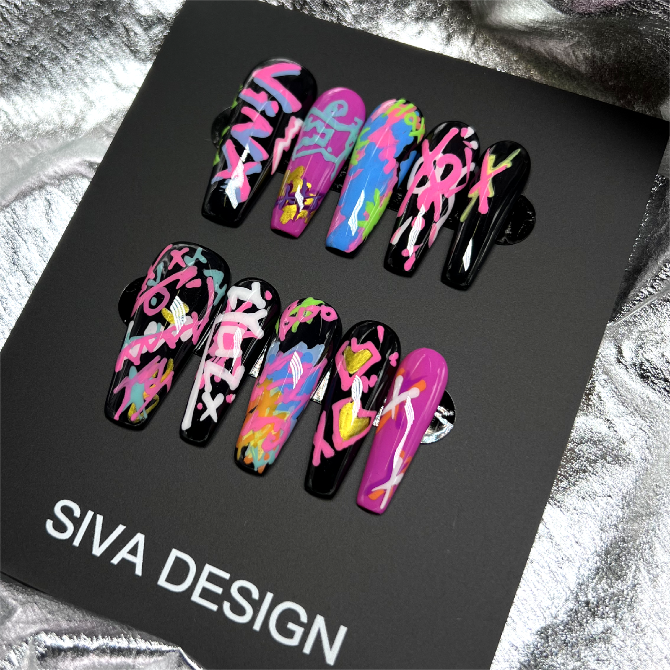 Siva Nail, Neon Groove, Graffiti Style, handgemachte Nagelpresse