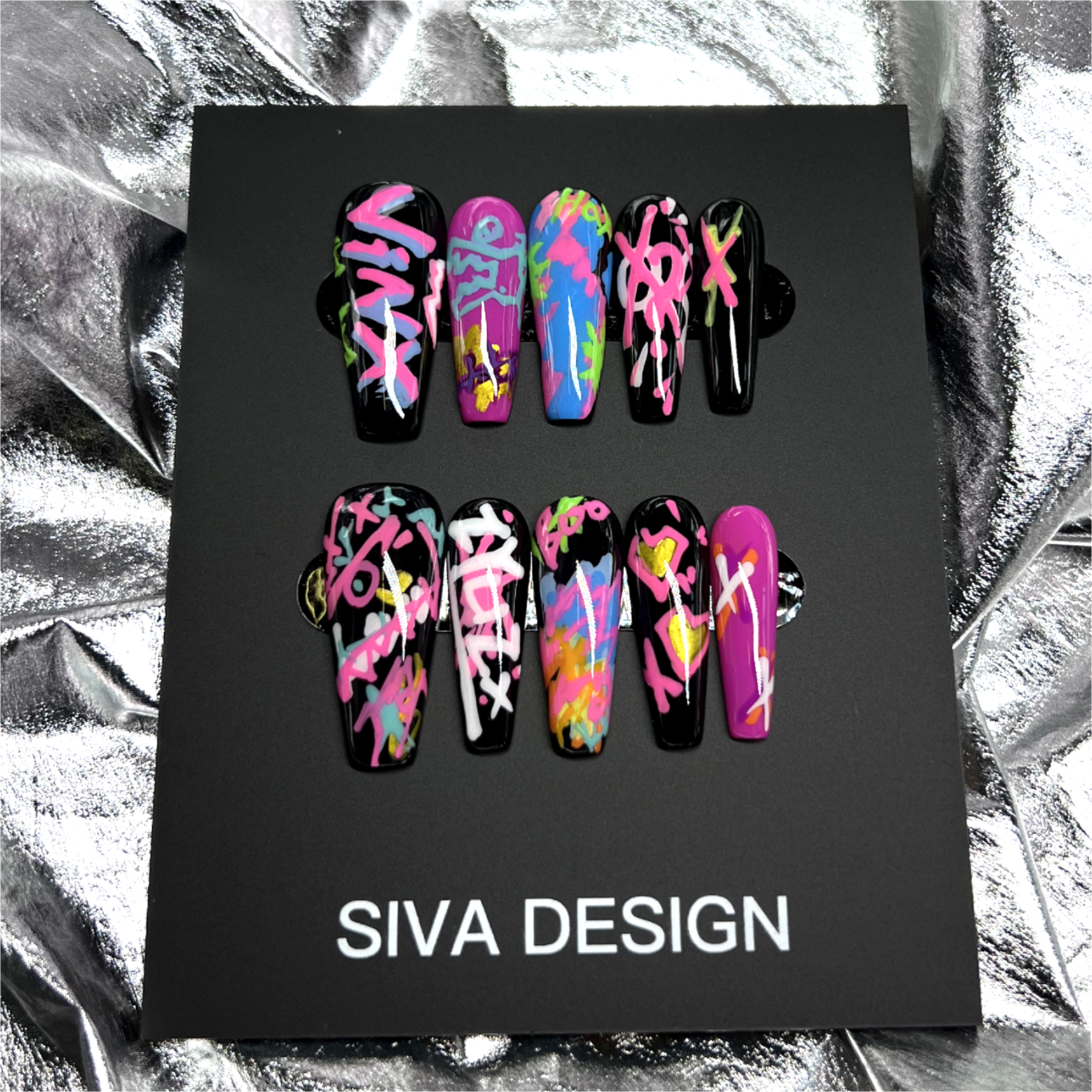 Siva Nail, Neon Groove, Graffiti Style, handgemachte Nagelpresse