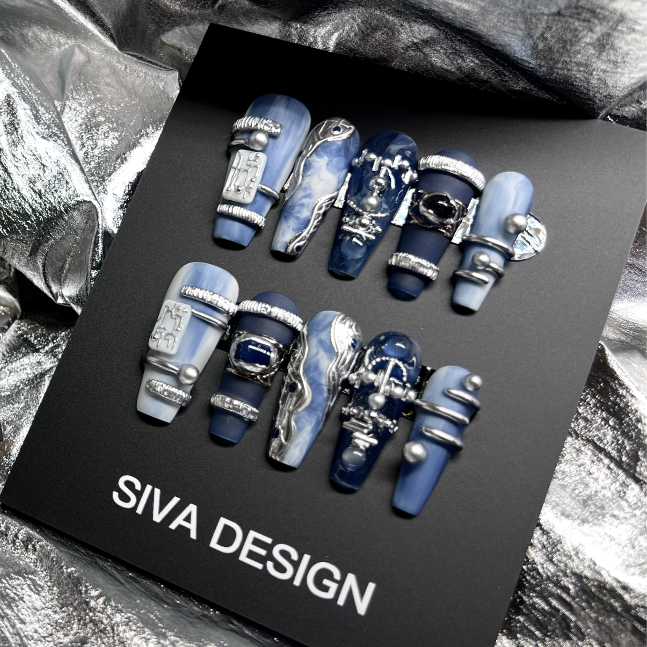 Siva Nail, Blaue Tränen, Metallic Art Handgemachte Nagelpresse