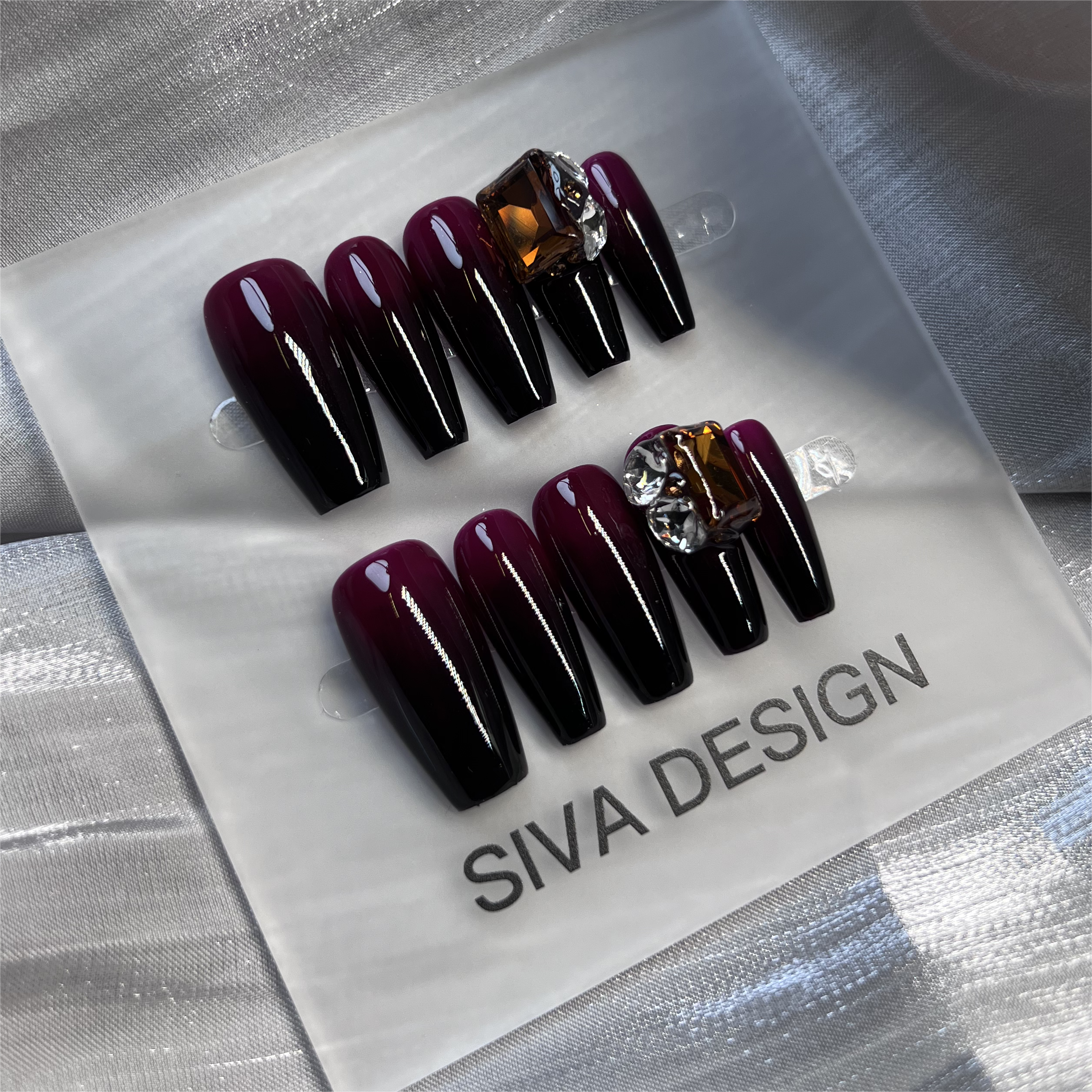 Siva Nail, Regal Wine Drip, Luxuriöses Winter Ombre Handgemachtes Press on Nails