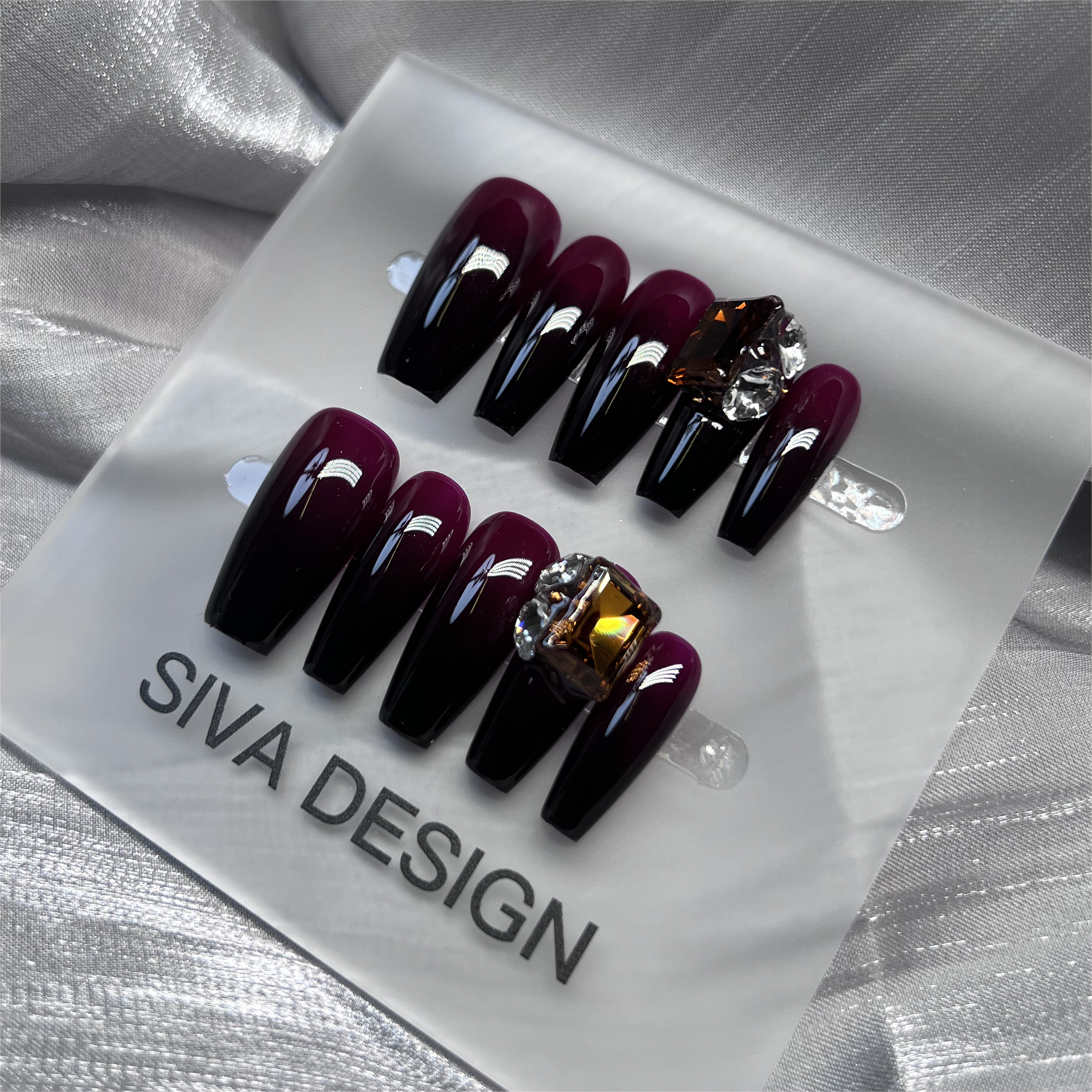 Siva Nail, Regal Wine Drip, Luxuriöses Winter Ombre Handgemachtes Press on Nails