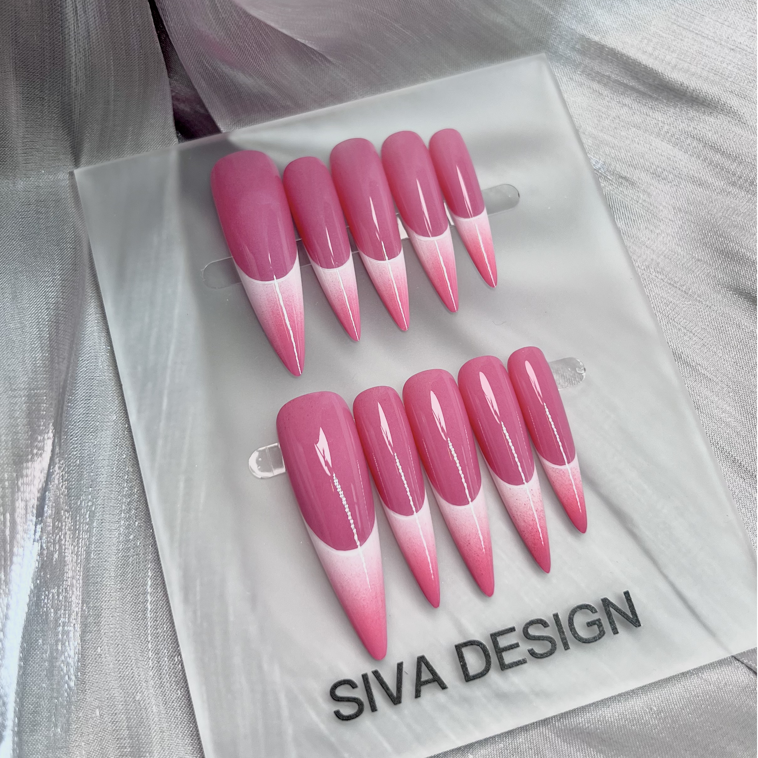 Siva Nail, Lunar Shee (Pink), französischer Stil, handgemachte Nagelpresse