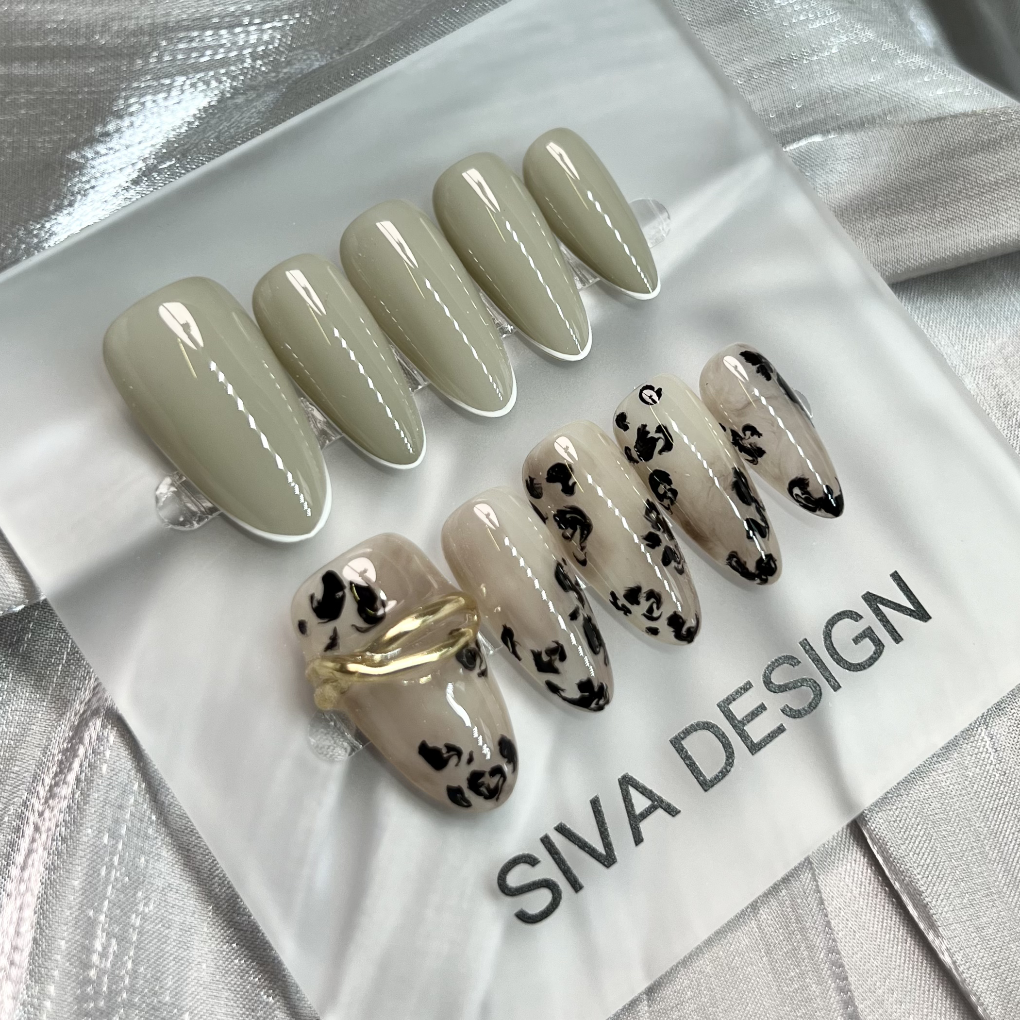 Siva Nail, Polka Dot Parade, Chic Neutral Leopard, handgemachtes Aufdrücken von Nägeln