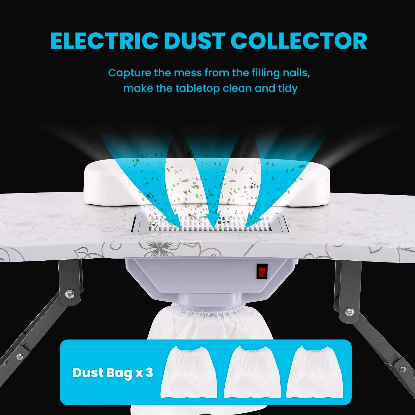LDAILY Tragbarer Nageltisch mit elektrischem Staubabsauger