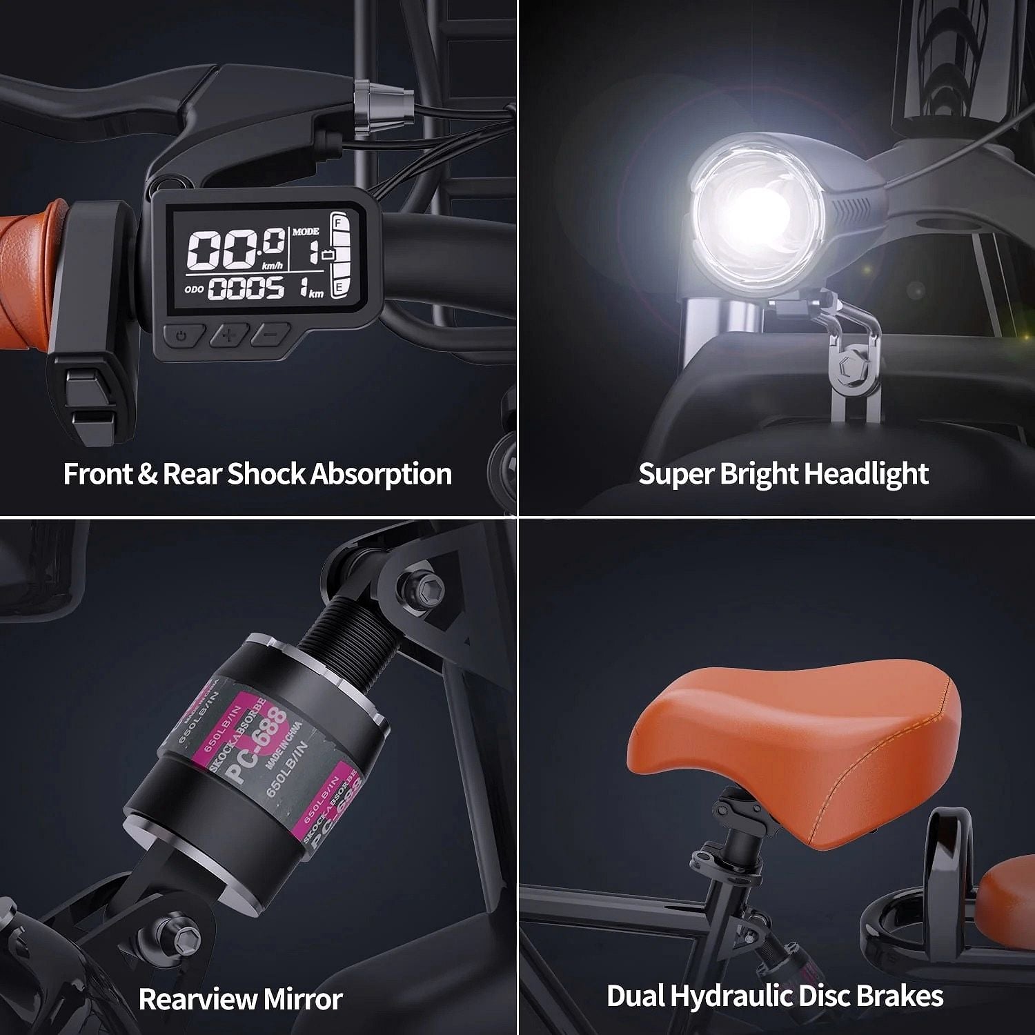 Elektrofahrrad für Erwachsene, 750W, 30–70 Meilen Reichweite, 48V 15Ah herausnehmbarer Akku, 20" x 4.0 Fat Tire E-Bike, 2-Sitzer mit Federgabel, UL2849