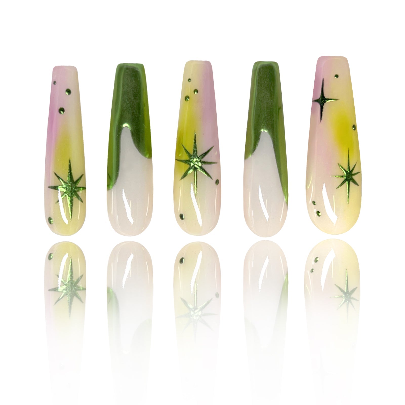 Siva Nail, Verdant Whimsy, Ombre Artistic Green und Purple, handgemachte Nagelpresse