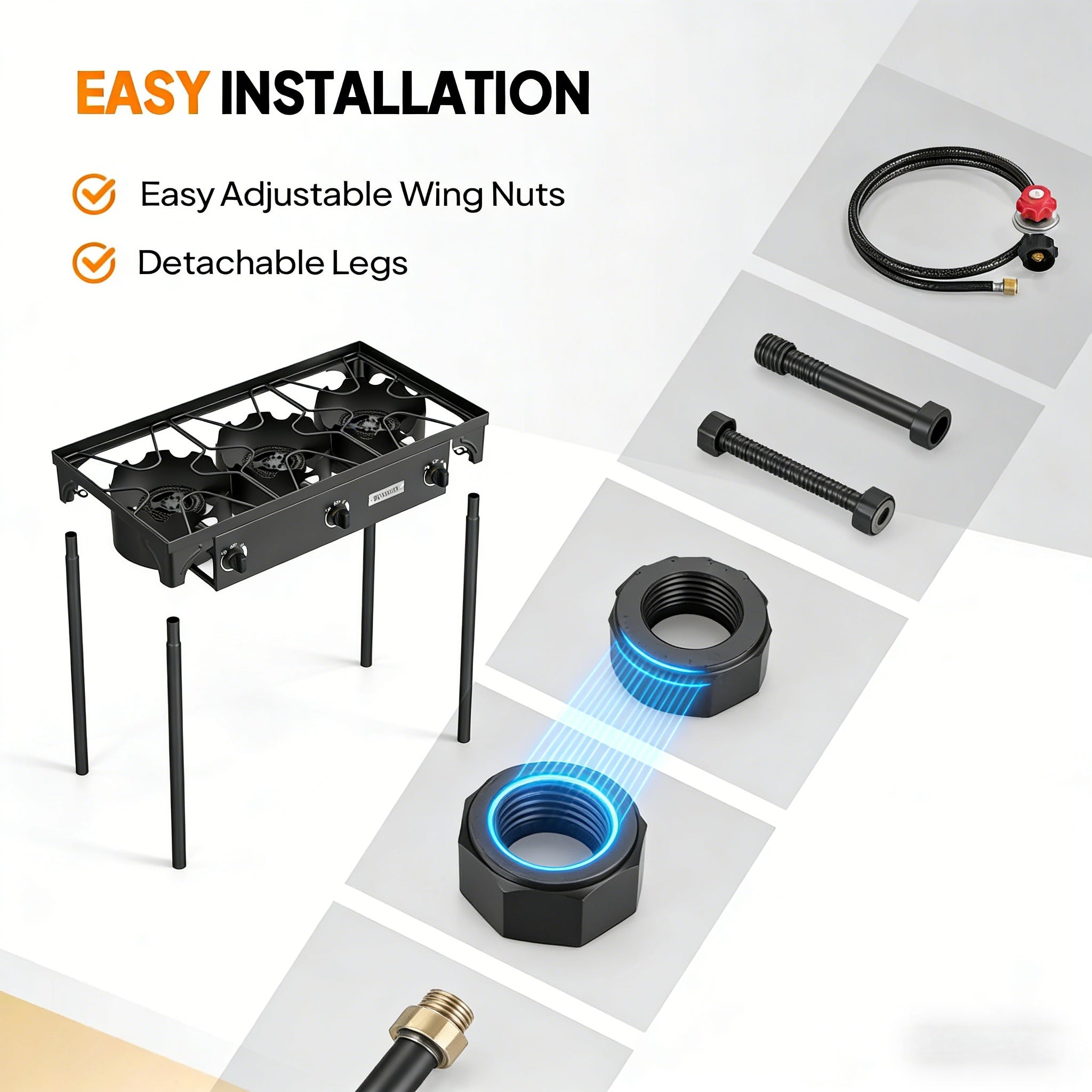 3 Burner 225,000 BTU Outdoor Gas Propane Stove for Camping Cooking