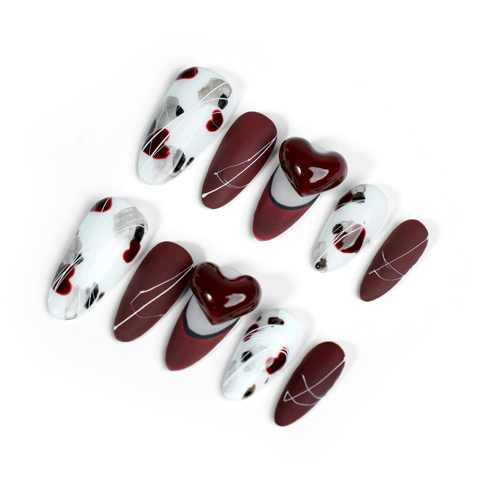 Siva Nail, Crimson Romance, Valentinstag-Press-on-Nägel