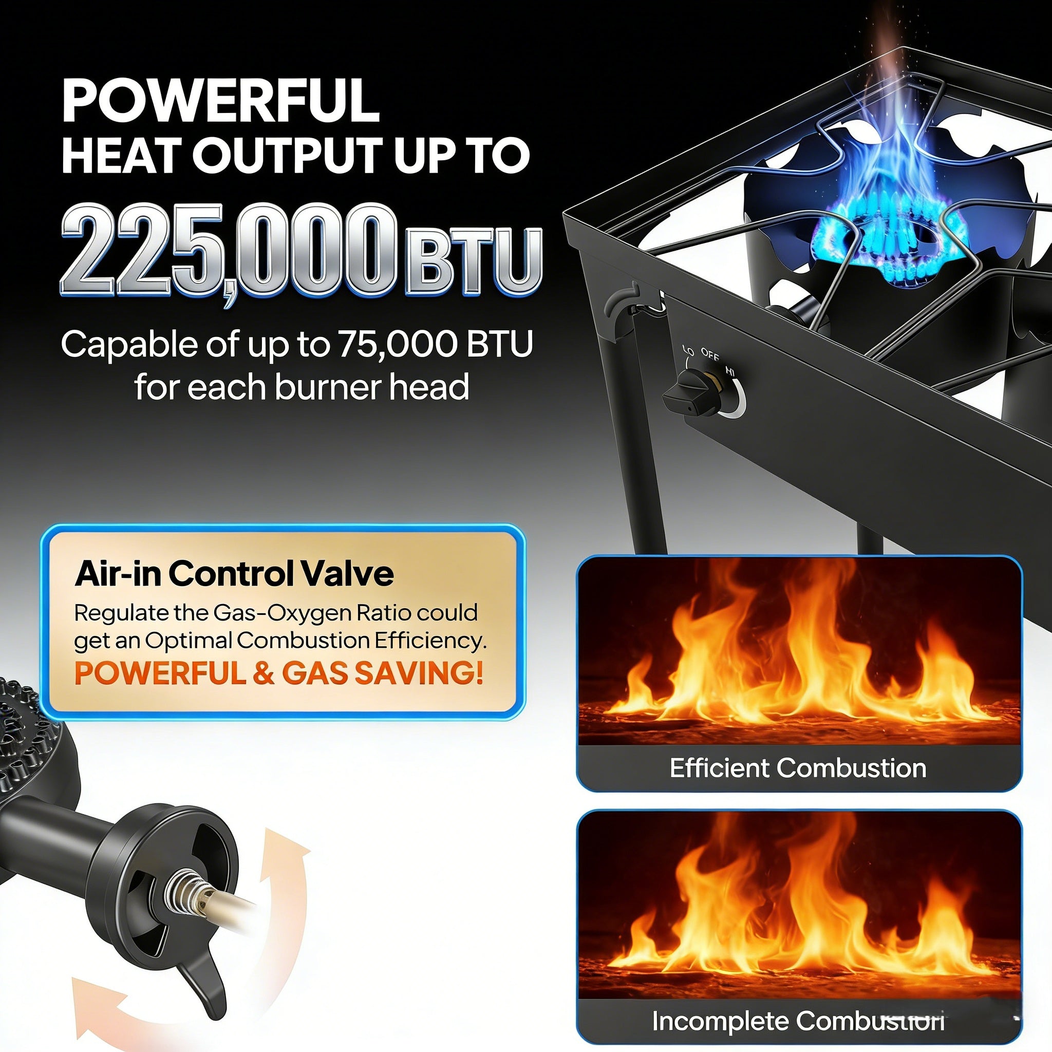 3 Burner 225,000 BTU Outdoor Gas Propane Stove for Camping Cooking