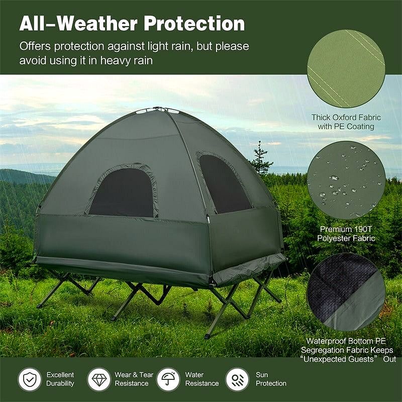 5-in-1 Zelt-Campingbett für 2 Personen – Tragbares Outdoor-Tent-Combo mit Luftmatratze, Schlafsäcken & Sonnenschutz