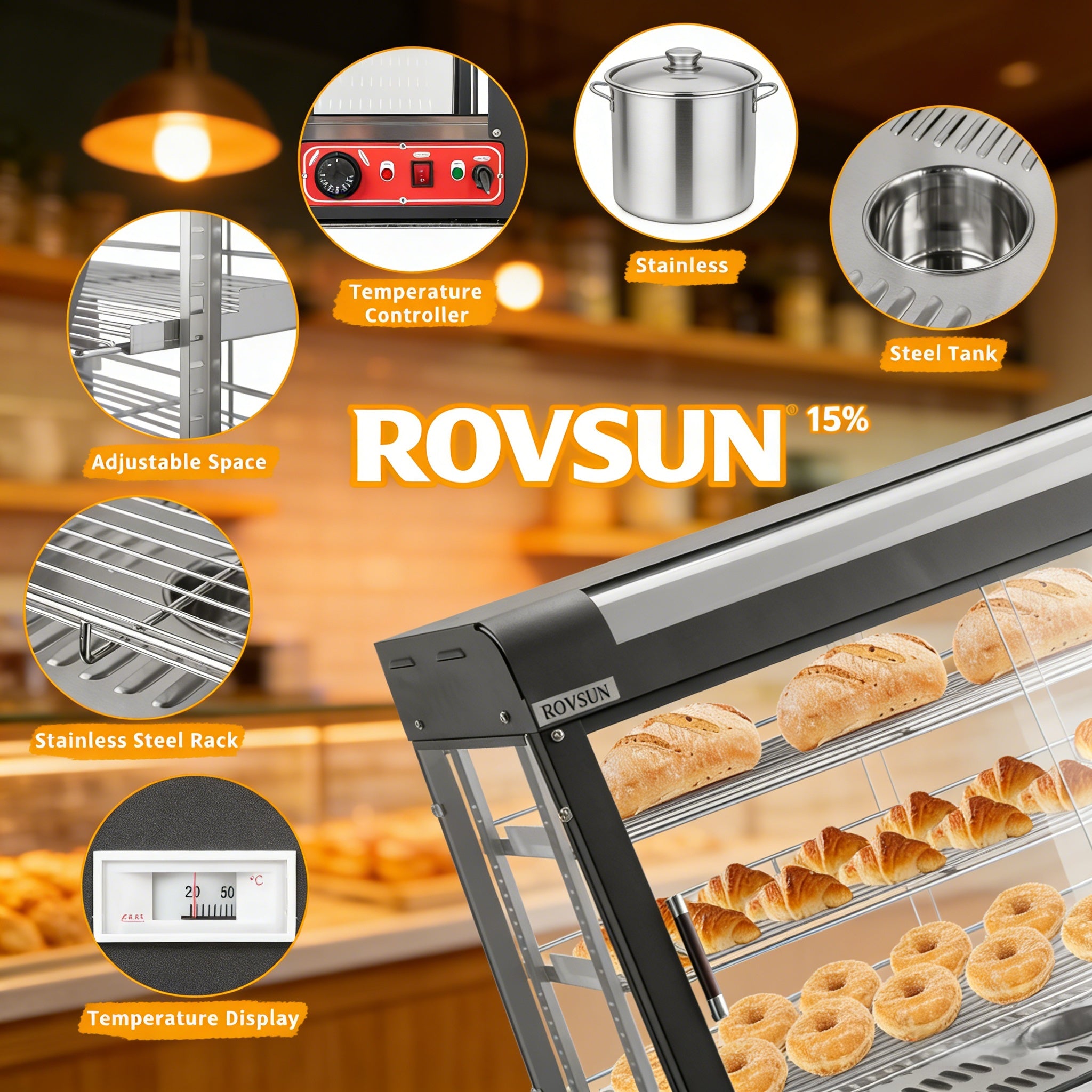 3-Tier 35" 1500W 110V Hot Food Warmer Display Case Countertop