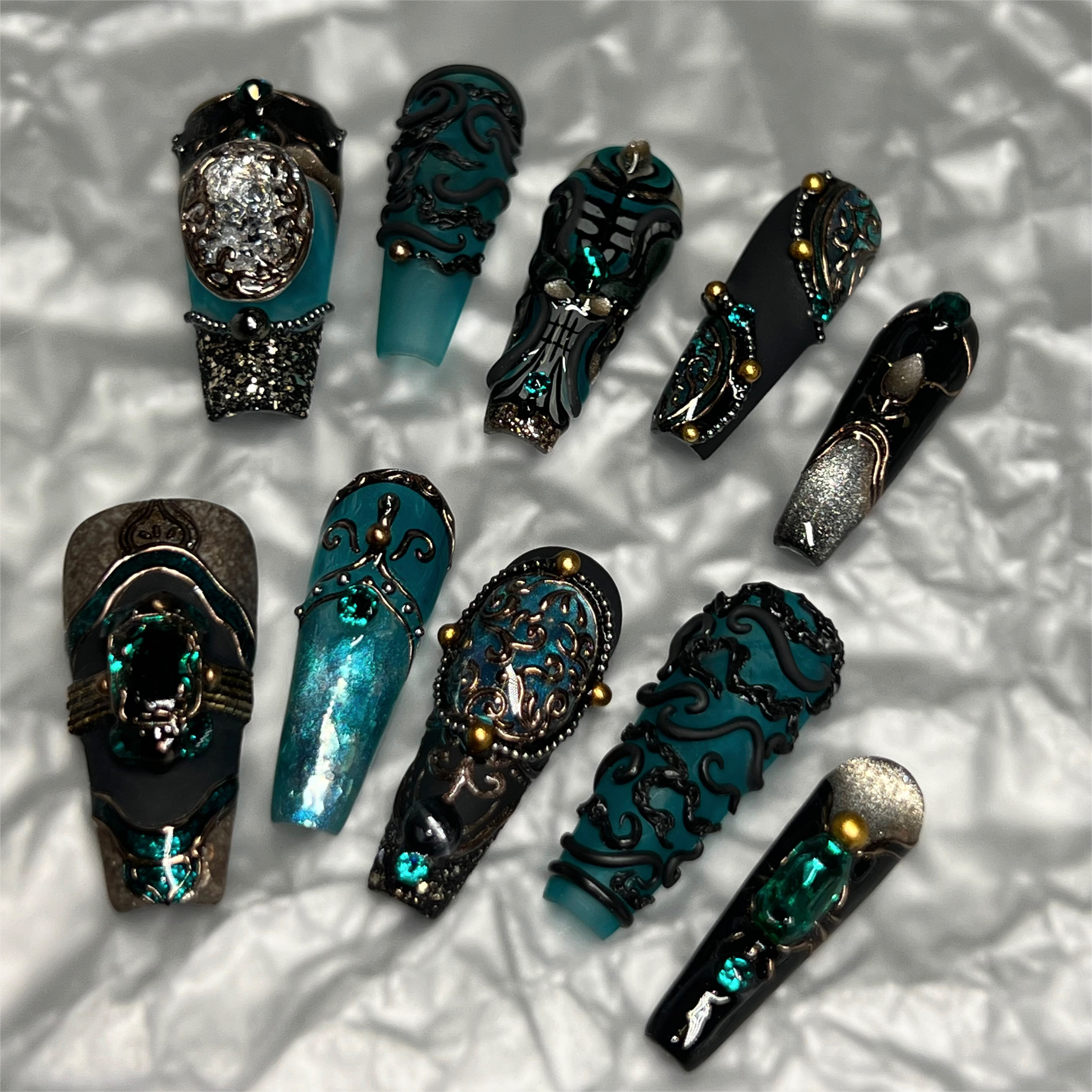 Black and Green Stiletto Nails