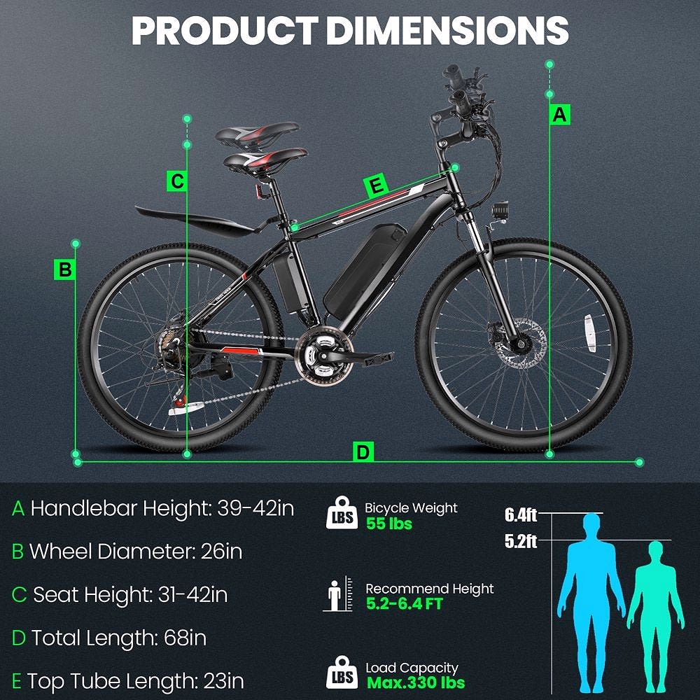 500W Elektrofahrrad 26" E-Bike für Erwachsene mit Tempomat