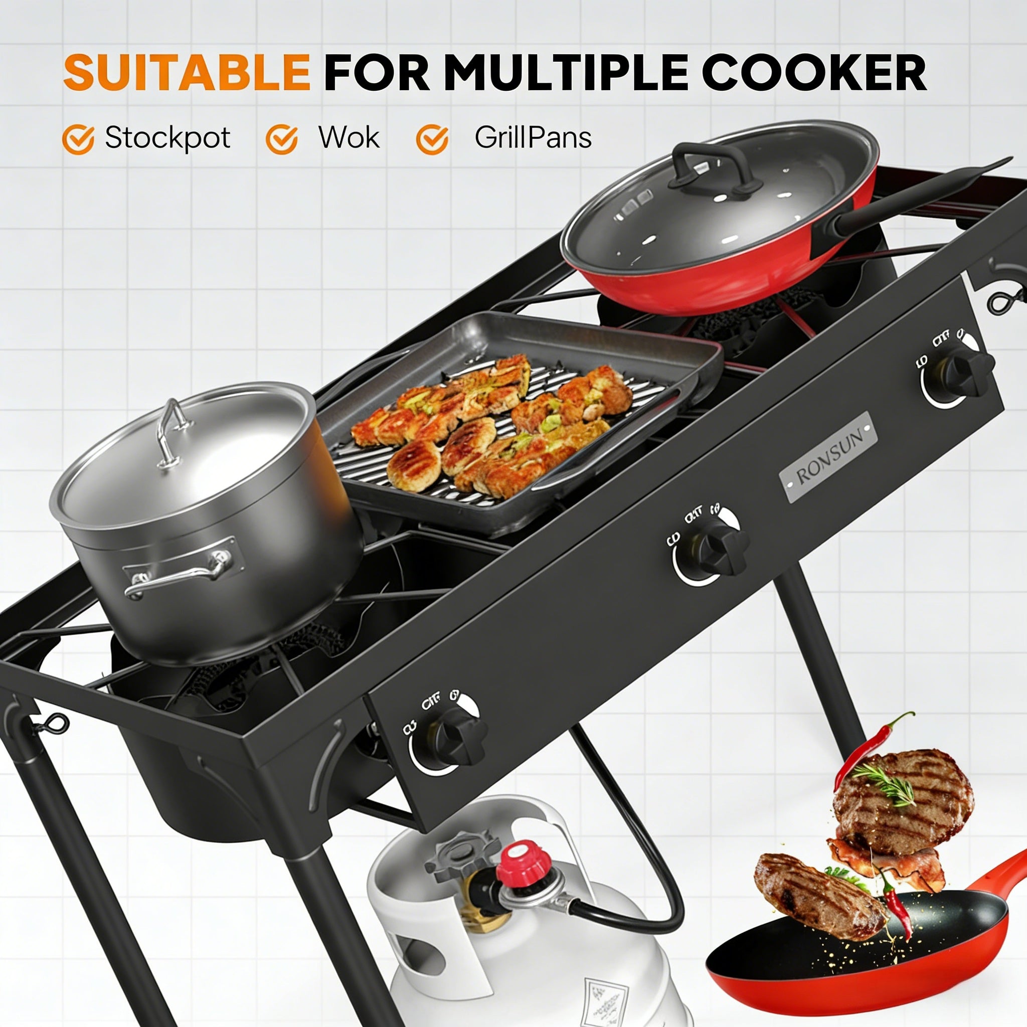 3 Burner 225,000 BTU Outdoor Gas Propane Stove for Camping Cooking