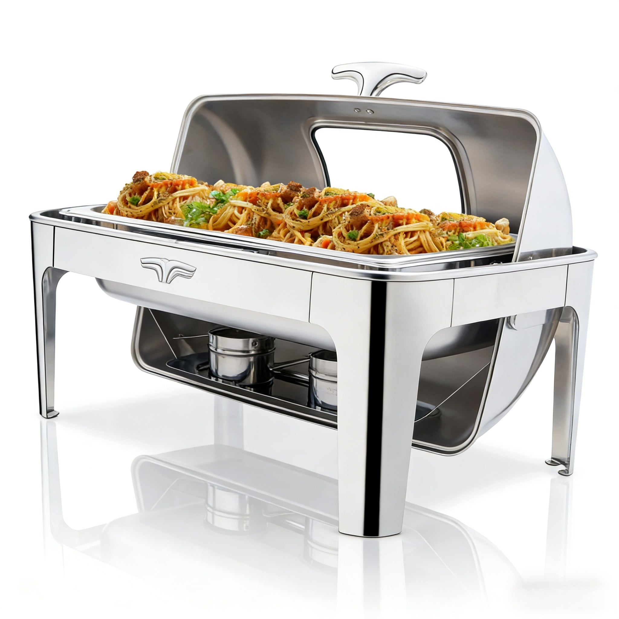 9 QT Roll Top Rectangle Chafing Dish Set with Full Size Pan & Visible Window