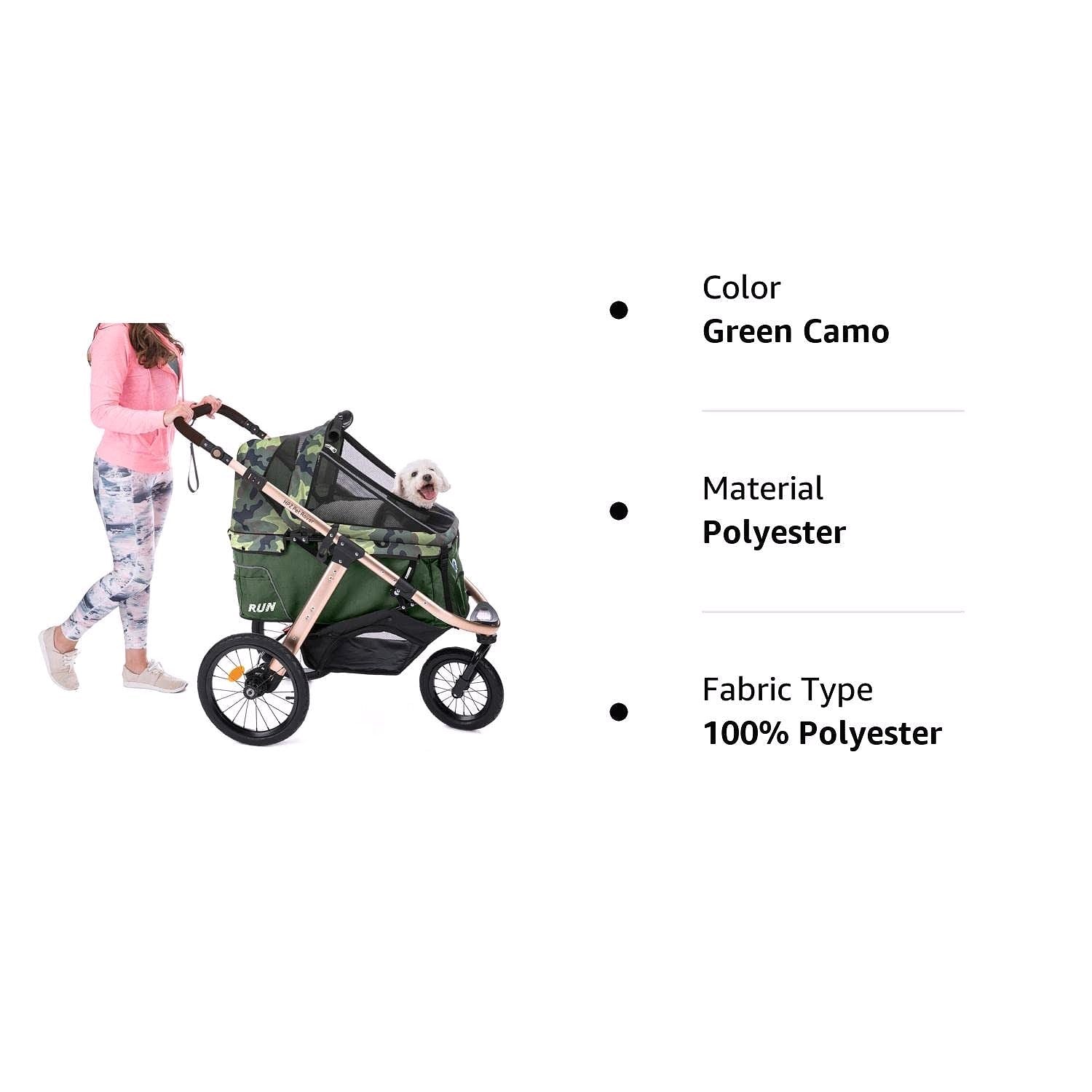 Jogging-Sport-Tierbuggy mit Komfort-Gummirädern / Reißverschlusslosem Einstieg / Einhand-Schnellfaltung / Aluminiumrahmen für kleine & mittelgroße Hunde, Katzen und Haustiere (Grün Camouflage)