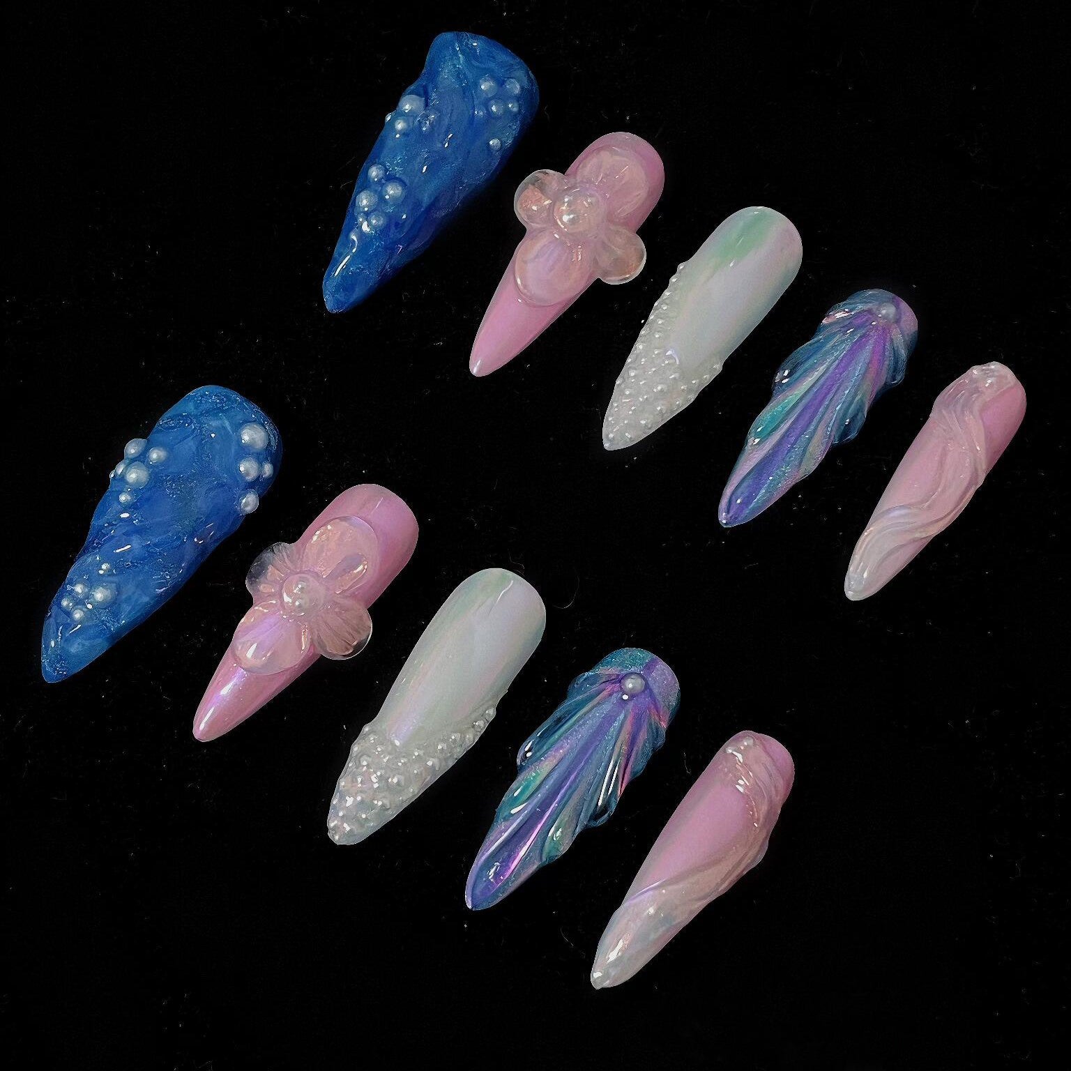 Siva Nail, Ocean Rose, Floral Pearl Fantasy, handgemachte Nagelpresse