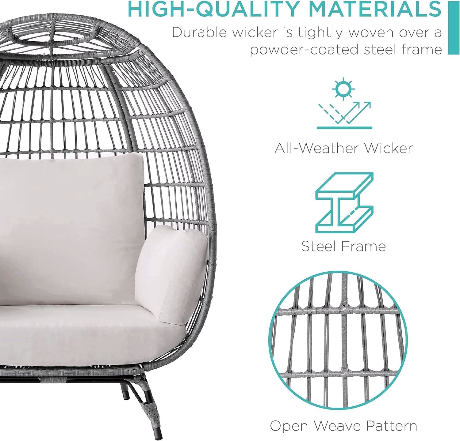 Best Choice Products Wicker Egg Chair – Übergroßer Indoor- & Outdoor-Loungesessel für Terrasse, Garten & Wohnzimmer