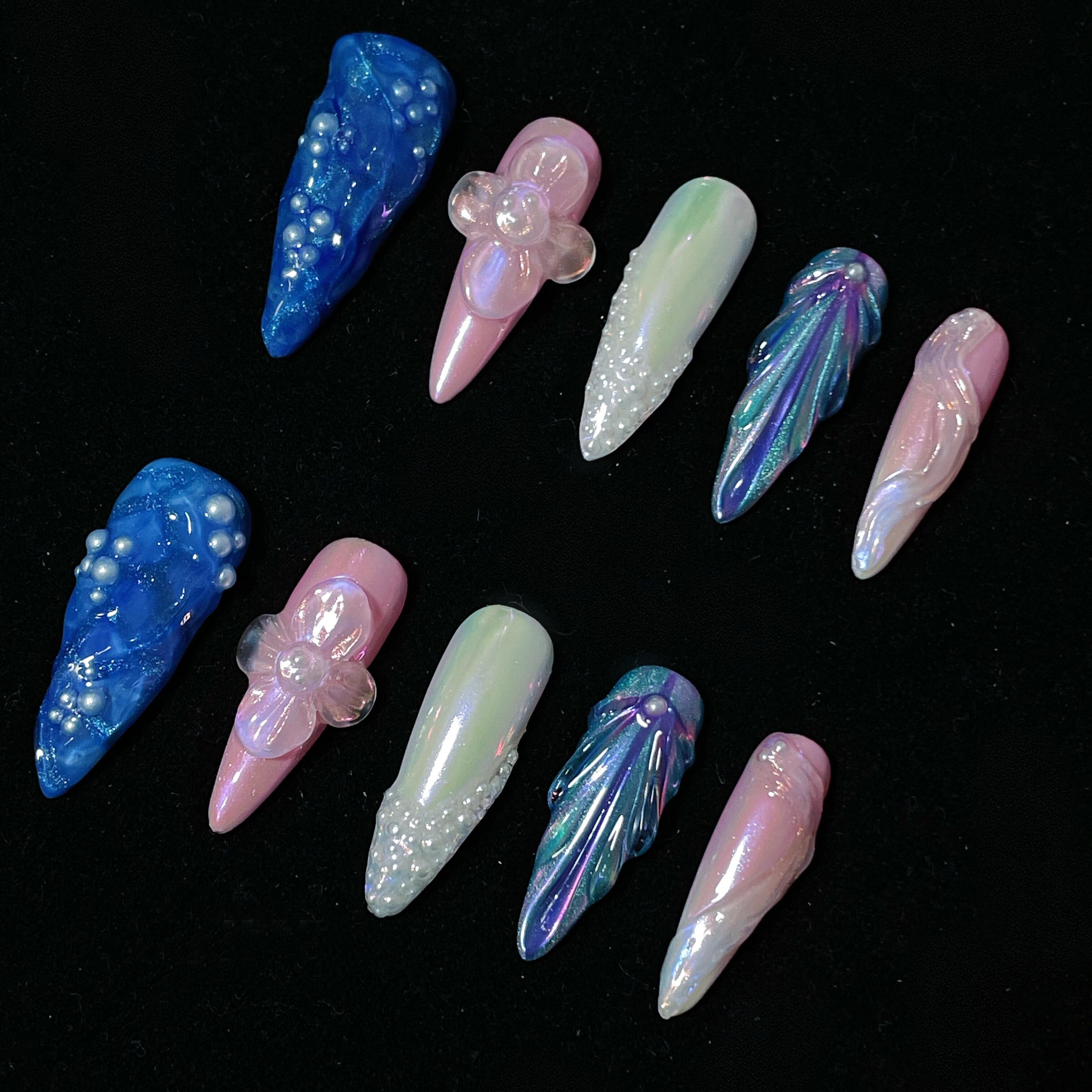 Siva Nail, Ocean Rose, Floral Pearl Fantasy, handgemachte Nagelpresse