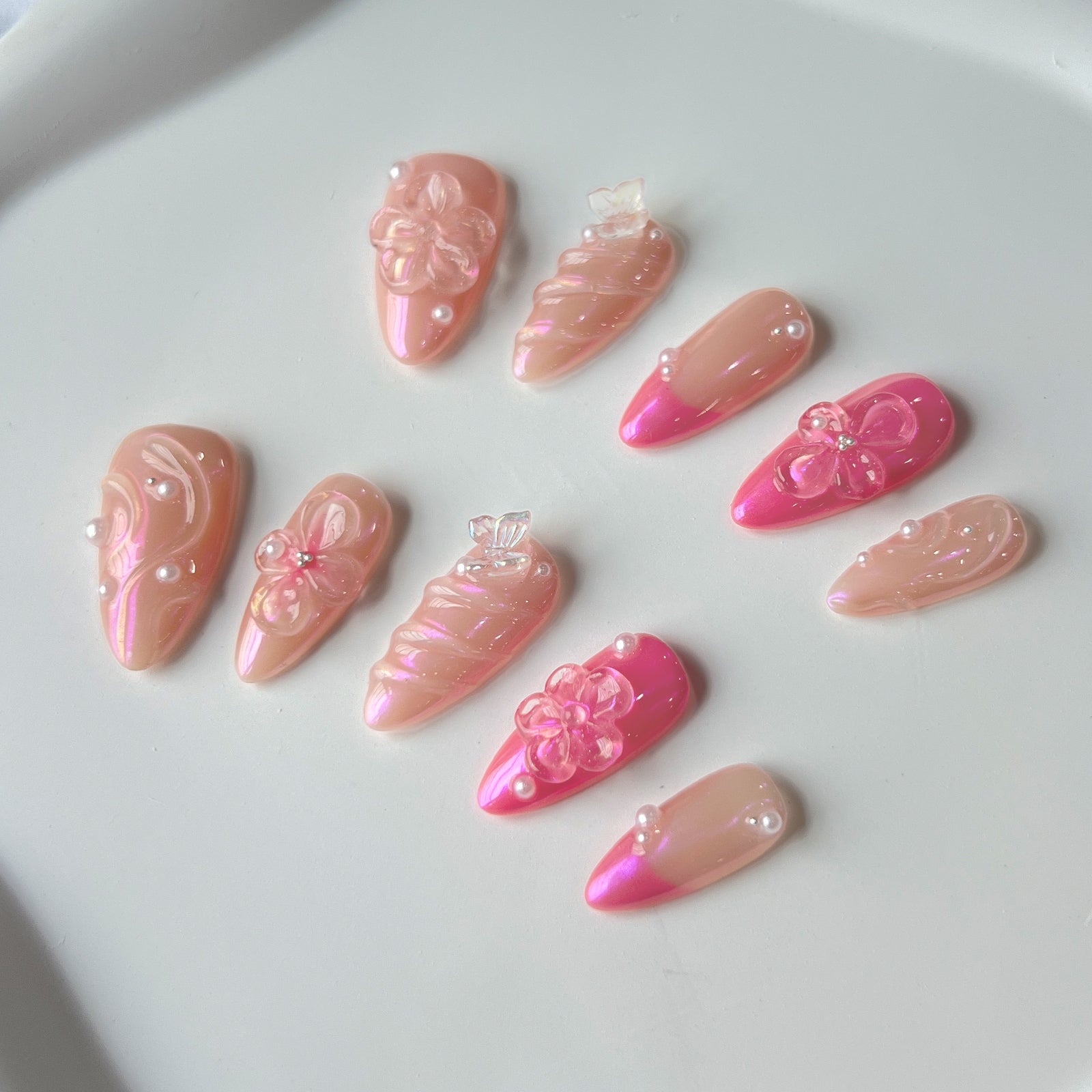 Siva Nail, Rosa Blüte, Elegantes Floral, Handgemachte Nagelpresse