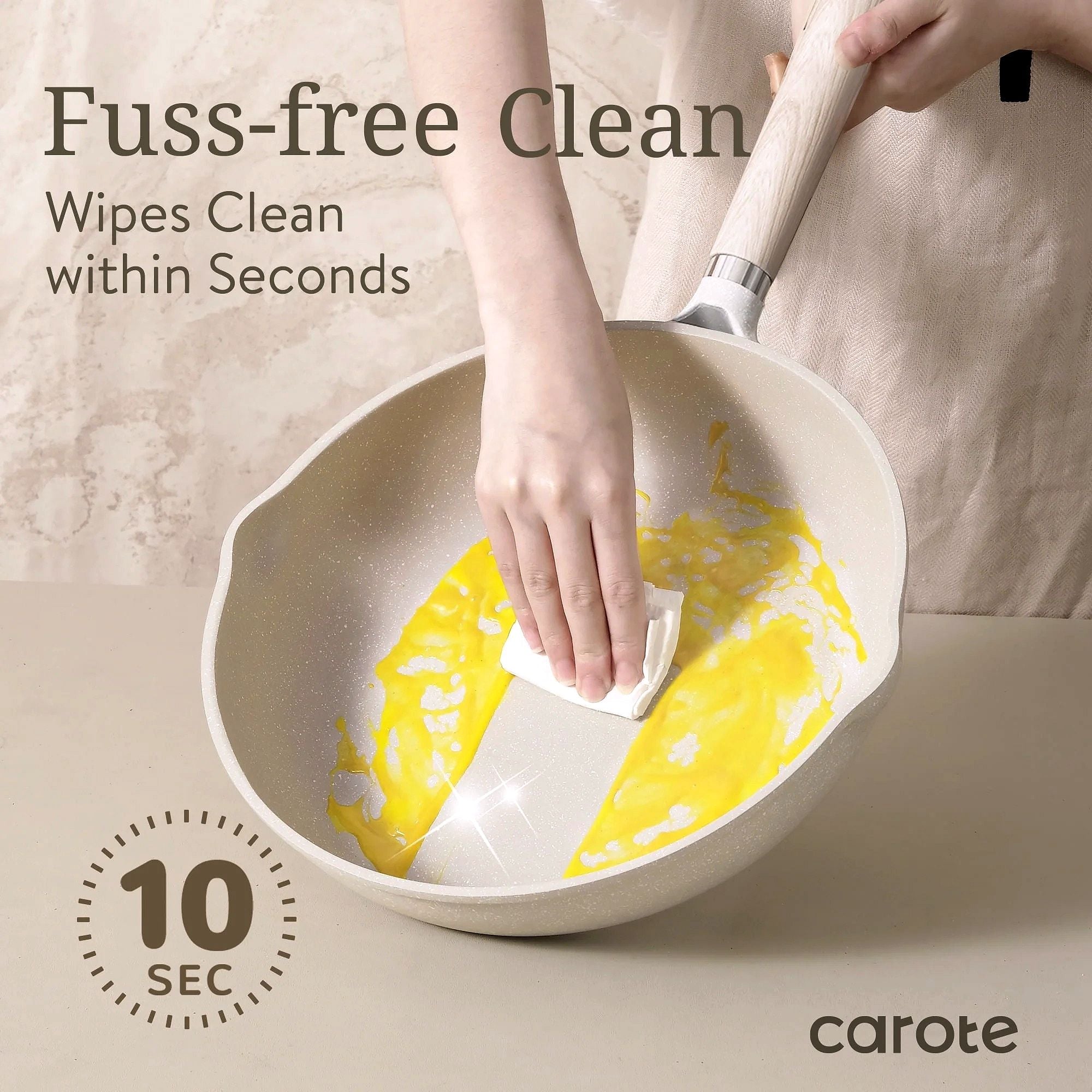 CAROTE Antihaft-Töpfe- und Pfannenset, 21-teiliges Induktions-Kochgeschirr (Beige Granit)