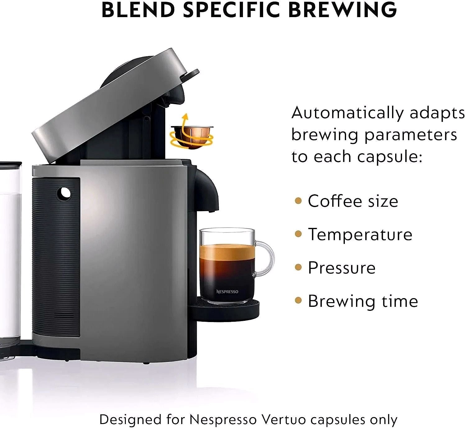 Nespresso Vertuo Plus Kaffee- und Espressomaschine von De'Longhi, Grau, mit Aeroccino Milchaufschäumer
