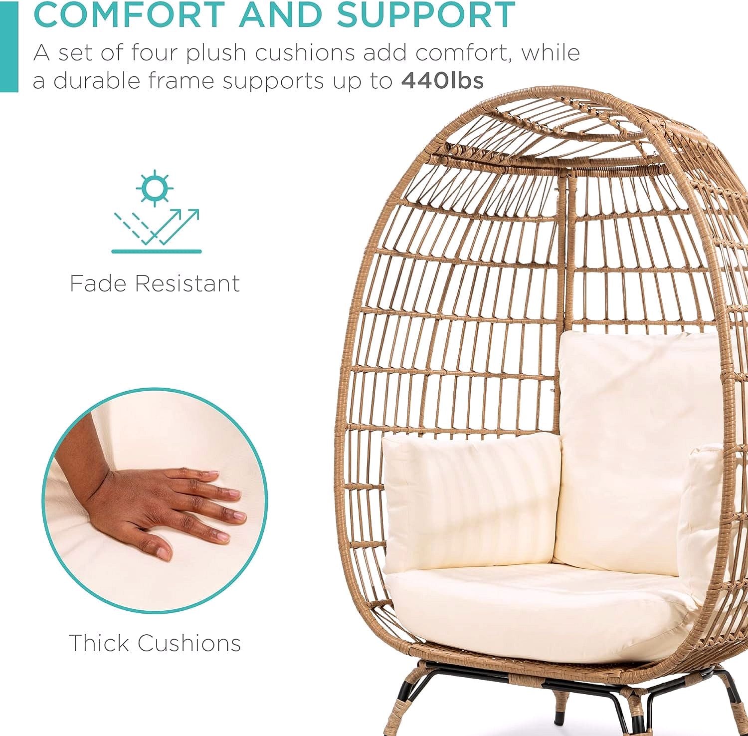 Best Choice Products Wicker Egg Chair – Übergroßer Indoor- & Outdoor-Loungesessel für Terrasse, Garten & Wohnzimmer
