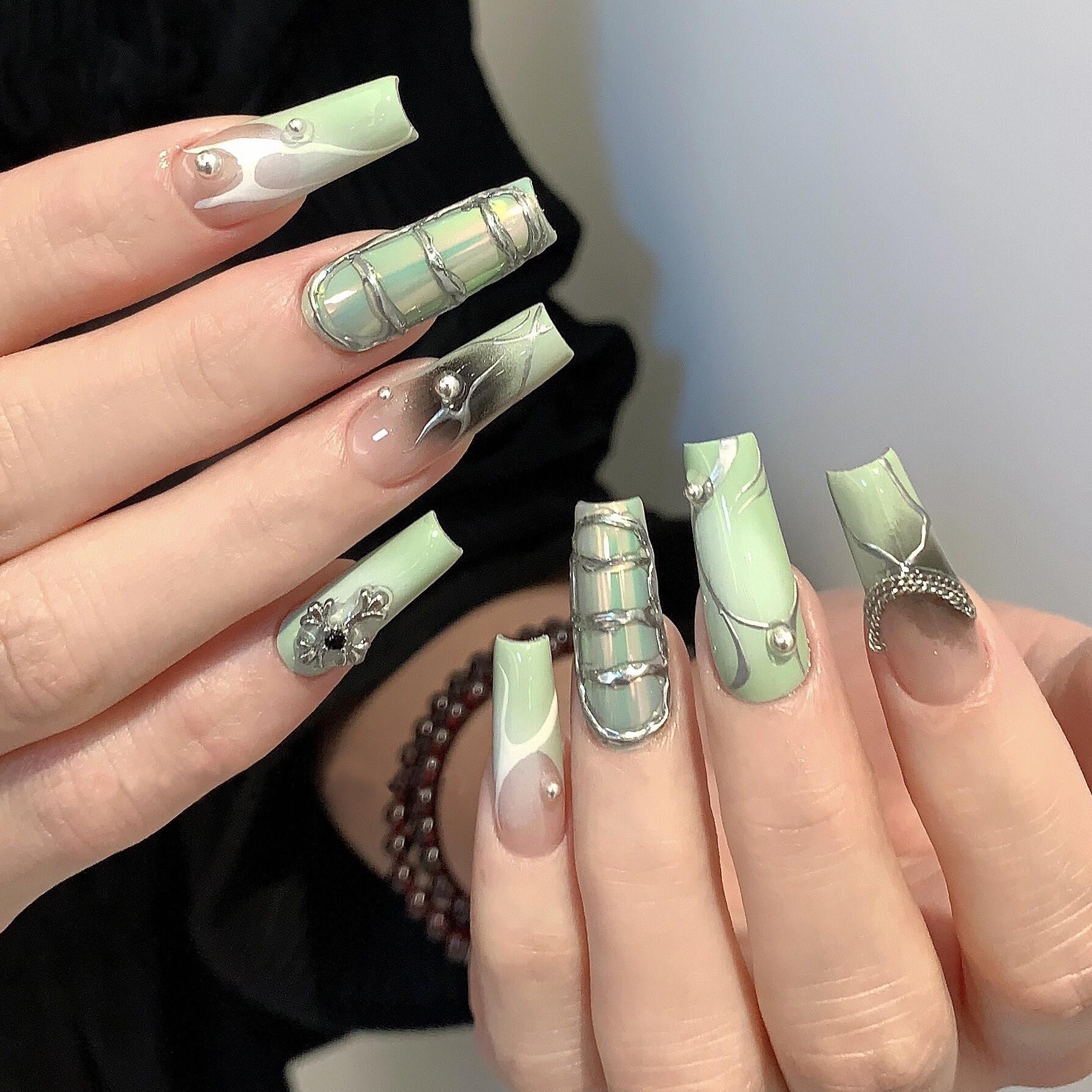 Siva Nail, Mint Mystique, Luxus-Stil, handgefertigte Press-on-Nägel