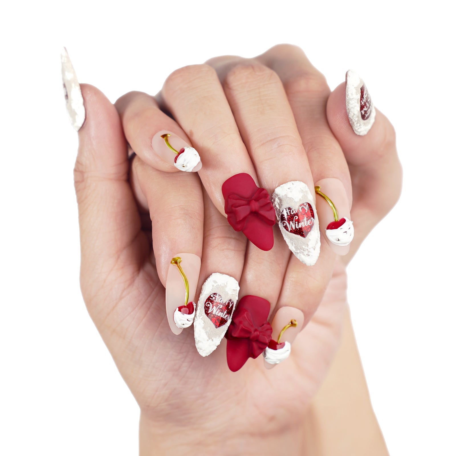 Siva Nail, Cherry Frost, glamouröser Feiertags-Press-On-Nägel