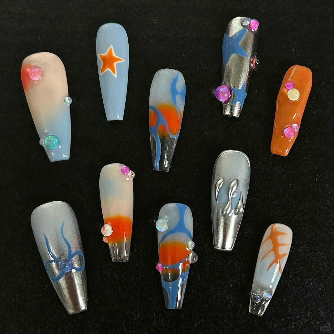 Siva Nail, Bright Swirl, verspielt künstlerisch, handgemachtes Aufdrücken von Nägeln