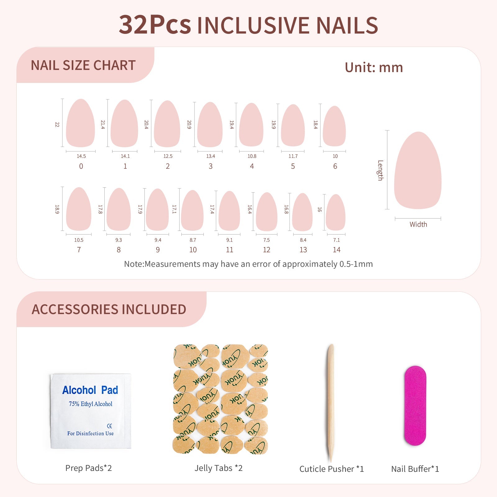 Siva Nail, Nude Ombre, 32 Stück kurze mandelförmige Press-on-Nägel