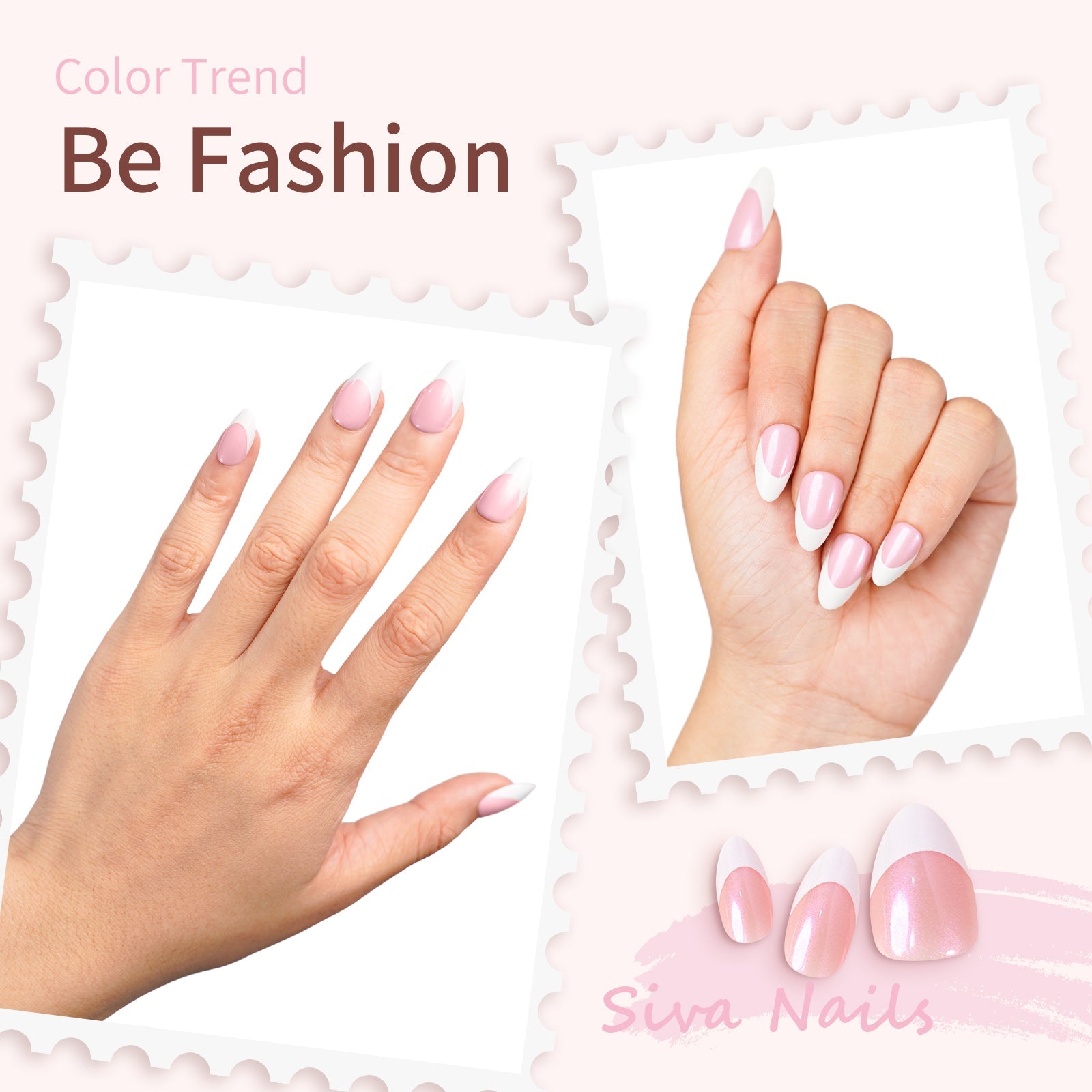 Siva Nail, Pure Aura, 32 Stück French Tip Pink Press on Nails