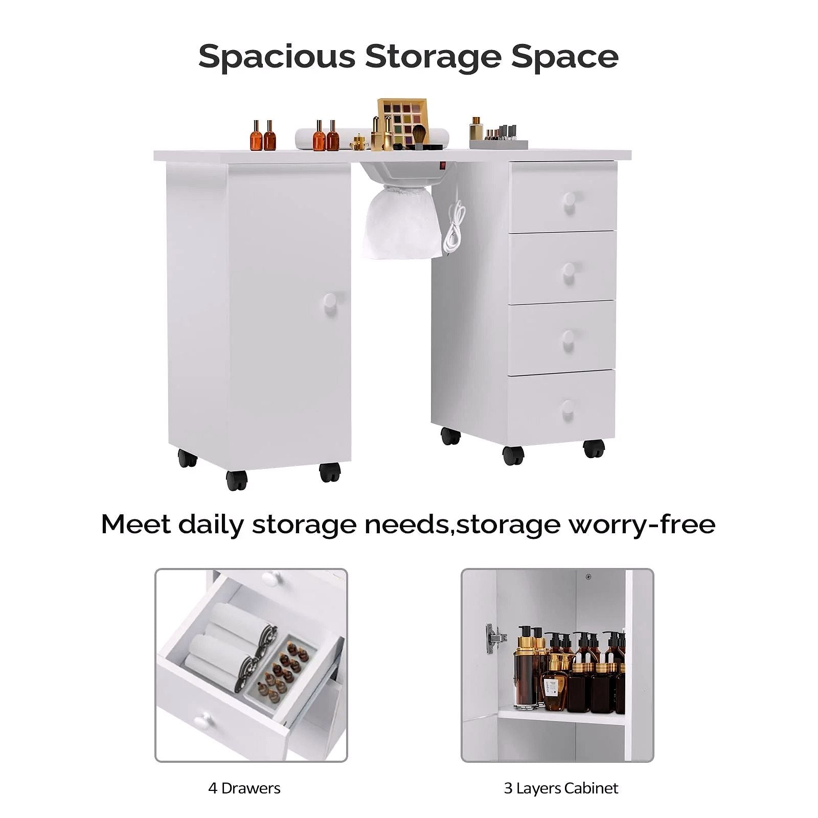 OmySalon Manikürtisch / Nageltisch mit elektrischem Absaugventilator (Downdraft Vent)